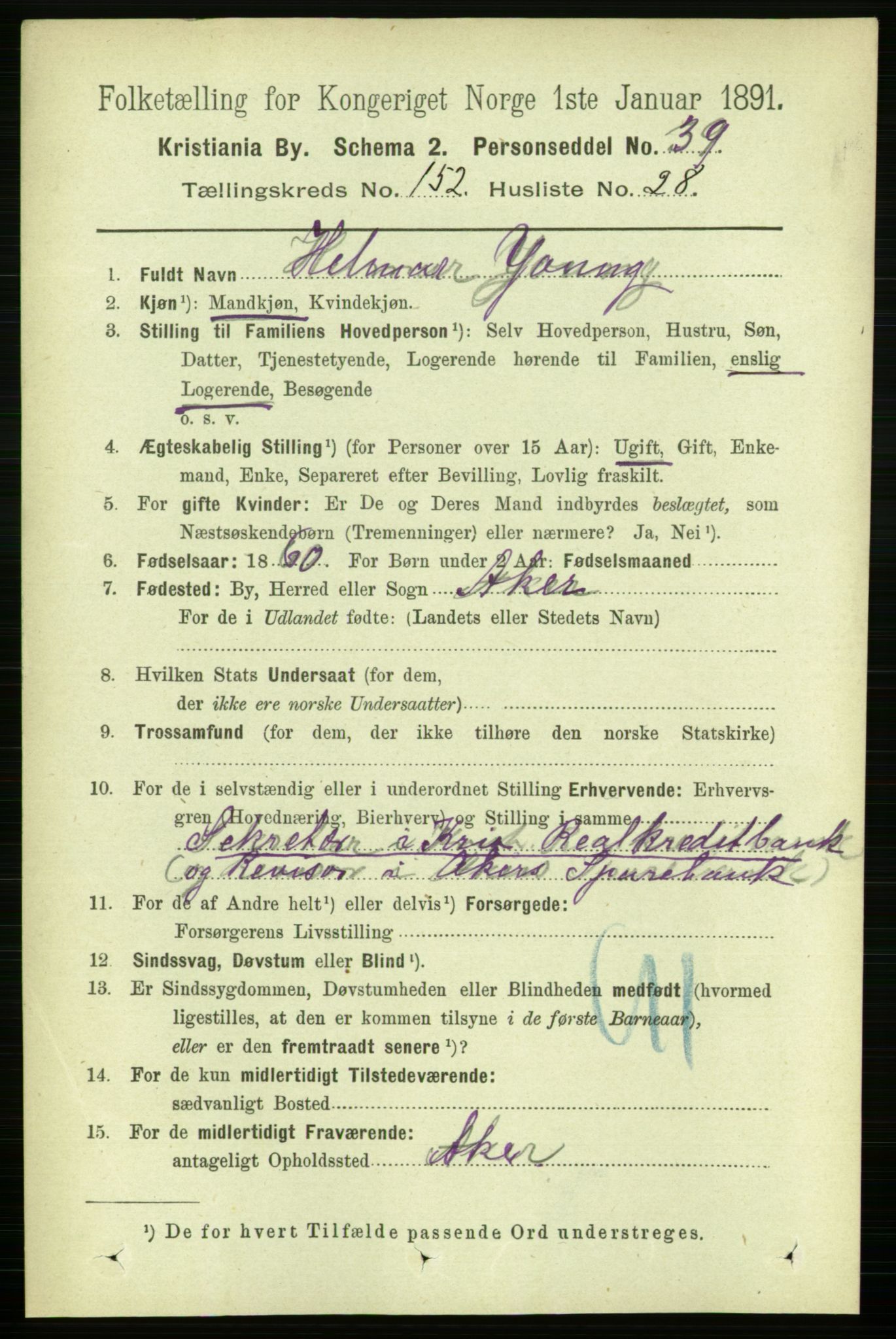 RA, 1891 census for 0301 Kristiania, 1891, p. 86160