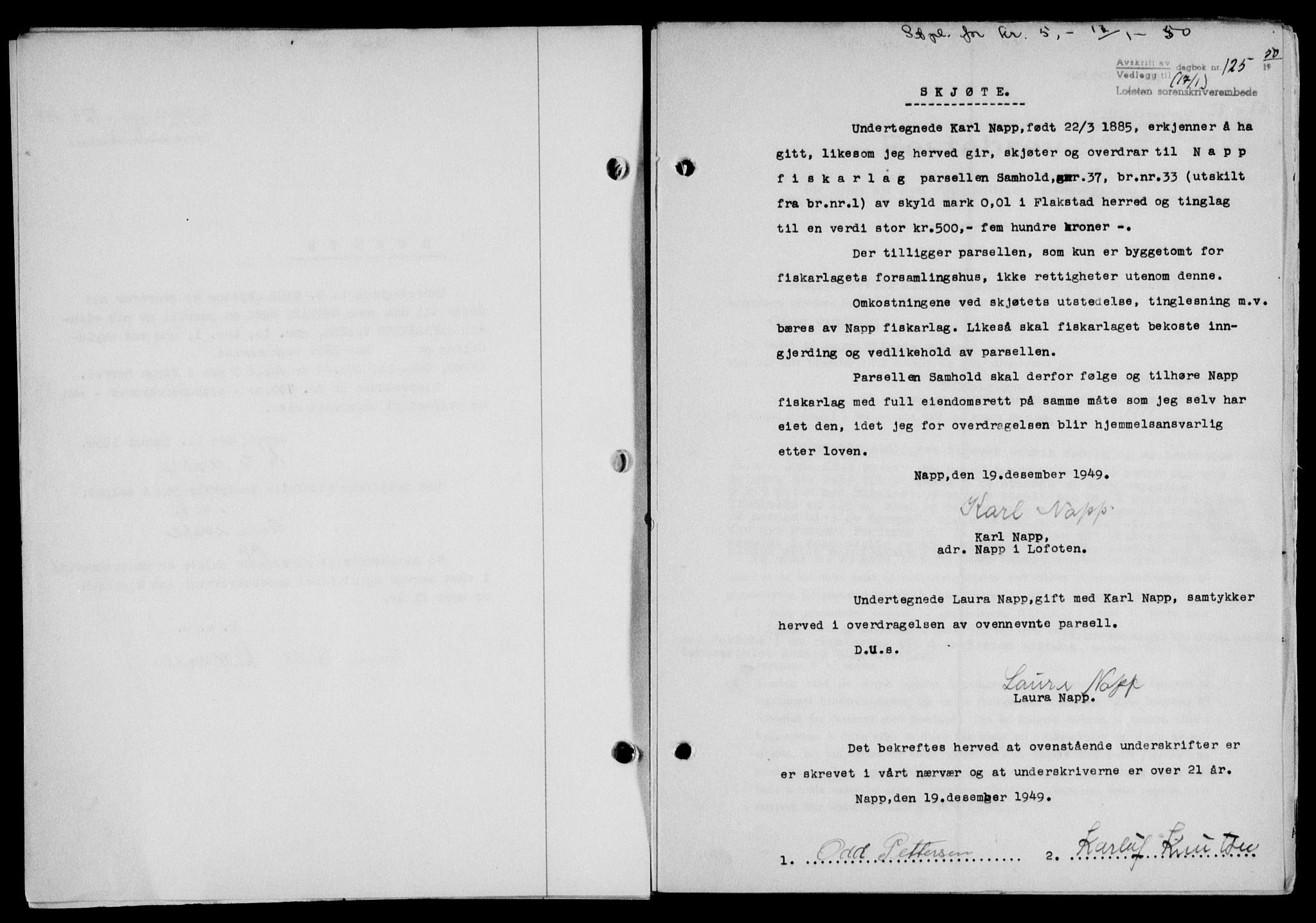 Lofoten sorenskriveri, SAT/A-0017/1/2/2C/L0022a: Mortgage book no. 22a, 1949-1950, Diary no: : 125/1950