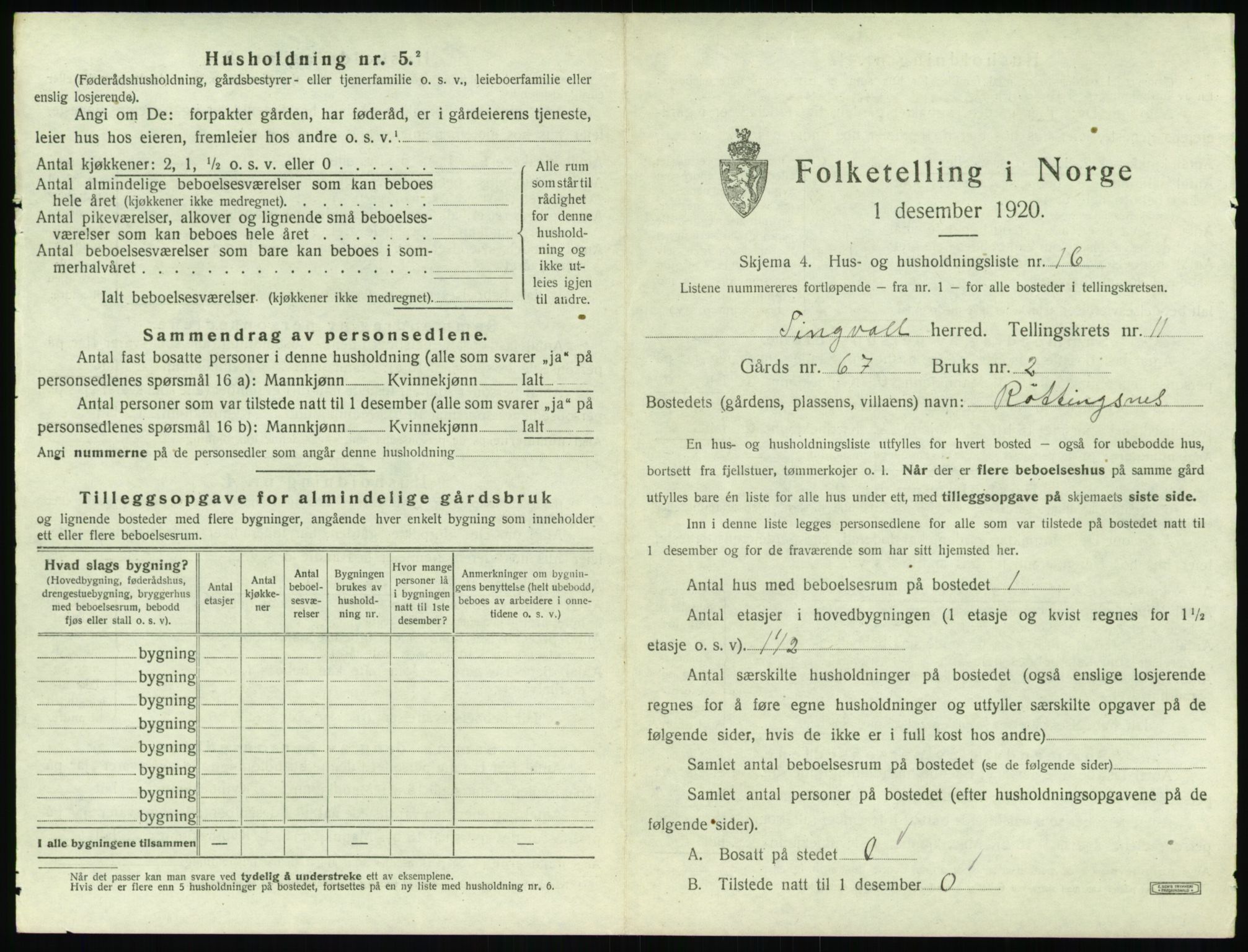 SAT, 1920 census for Tingvoll, 1920, p. 850