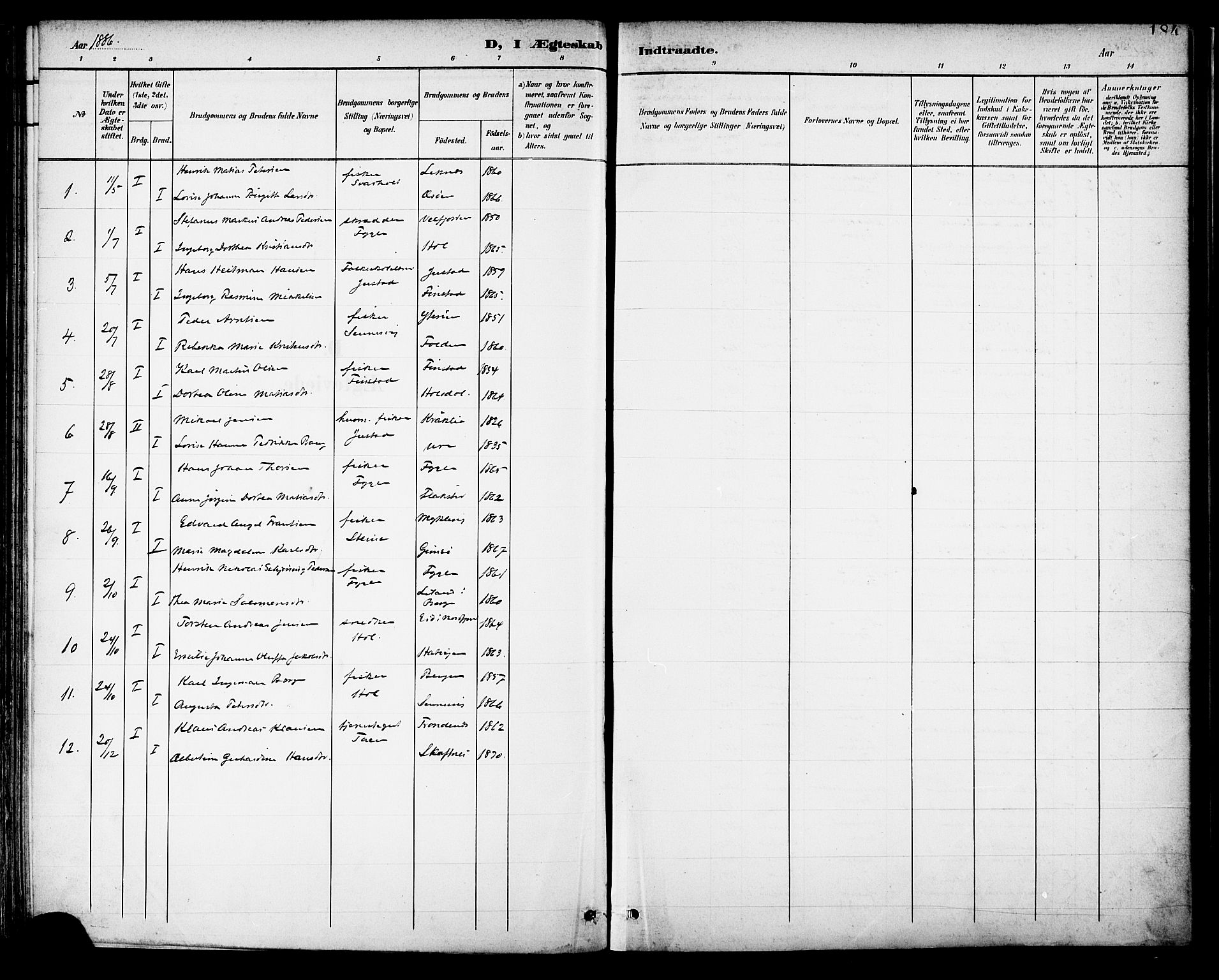 Ministerialprotokoller, klokkerbøker og fødselsregistre - Nordland, SAT/A-1459/882/L1179: Parish register (official) no. 882A01, 1886-1898, p. 184