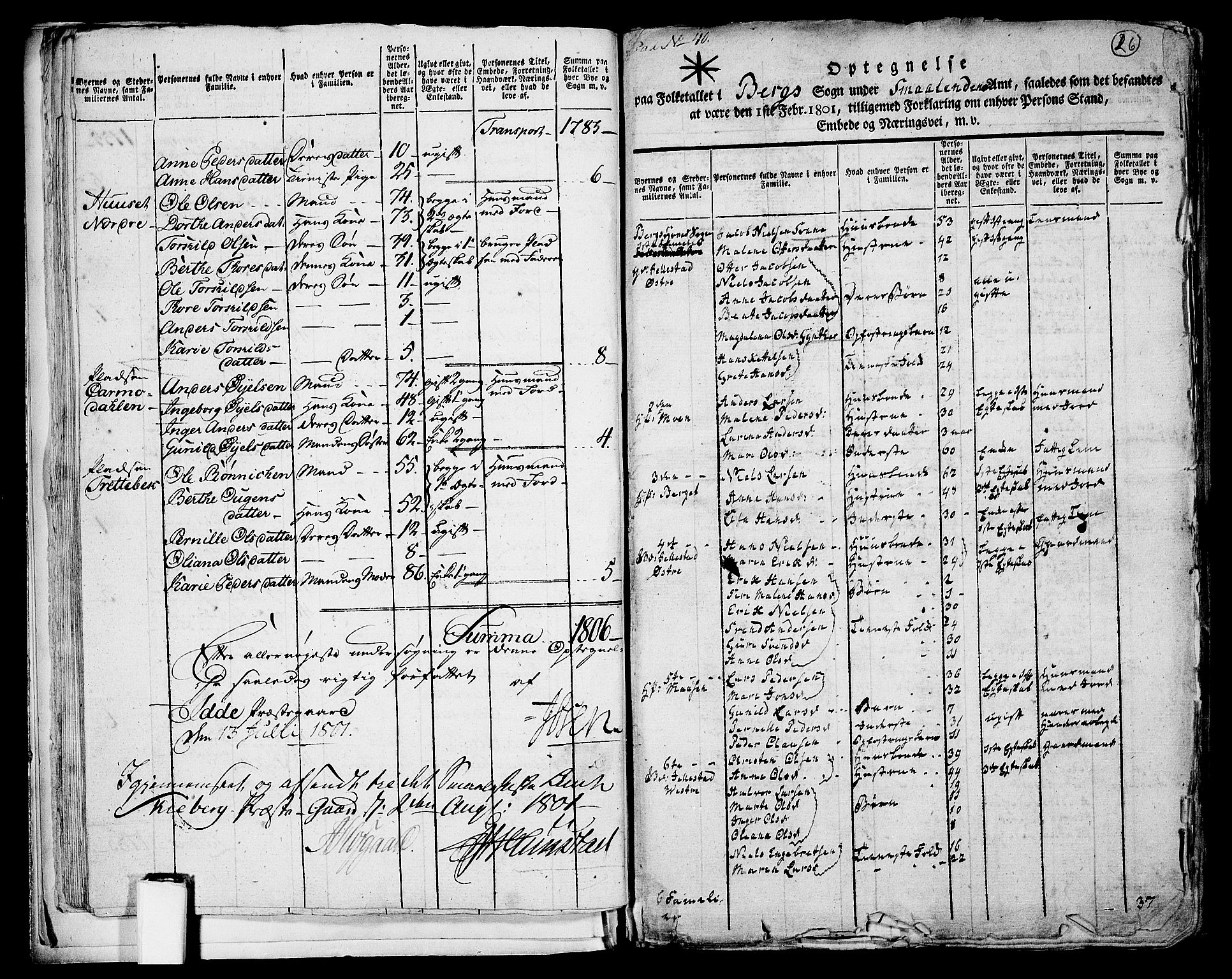 RA, 1801 census for 0116P Berg, 1801, p. 25b-26a