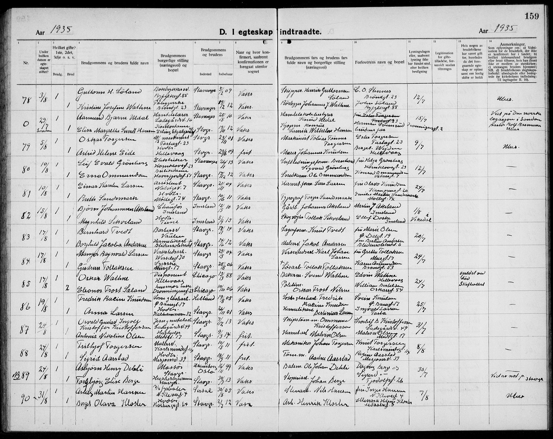 Domkirken sokneprestkontor, AV/SAST-A-101812/001/30/30BB/L0020: Parish register (copy) no. B 20, 1921-1937, p. 159