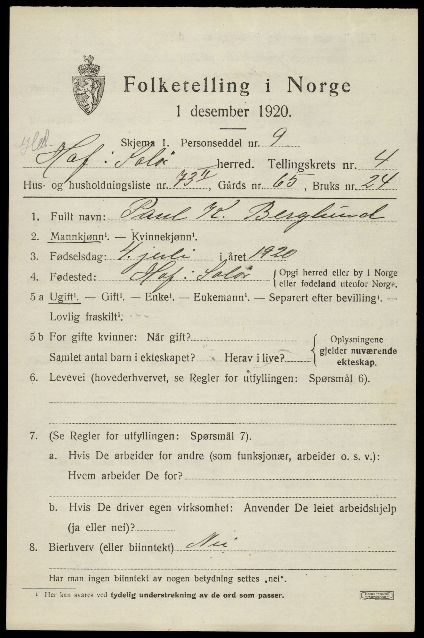 SAH, 1920 census for Hof, 1920, p. 7099