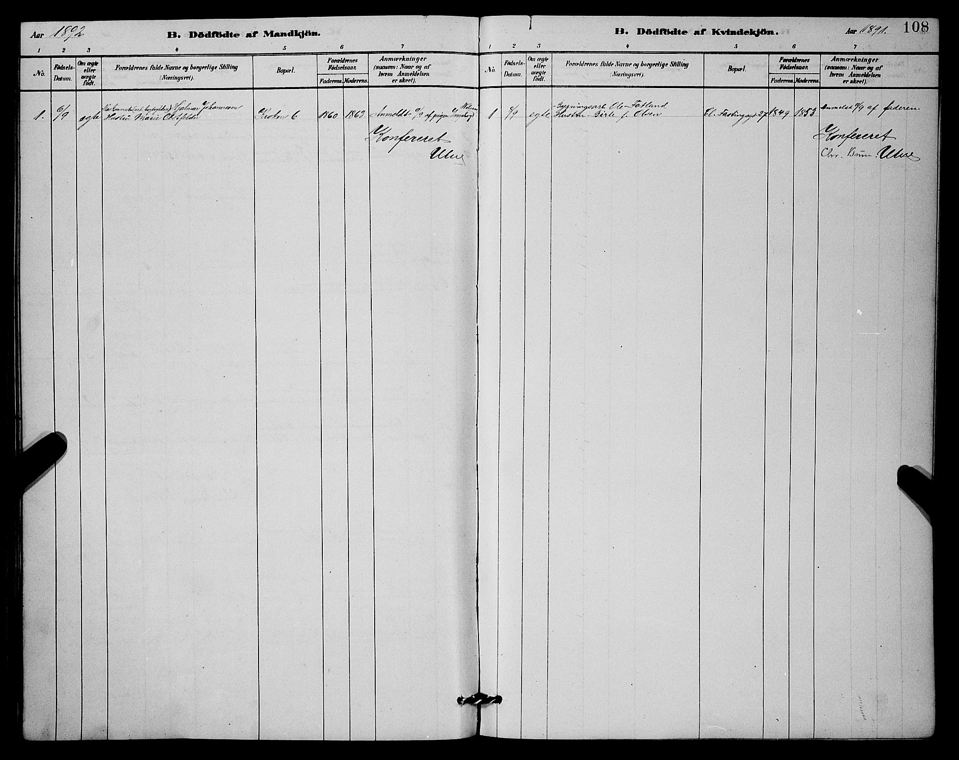 Mariakirken Sokneprestembete, SAB/A-76901/H/Hab/L0004: Parish register (copy) no. A 4, 1878-1892, p. 108