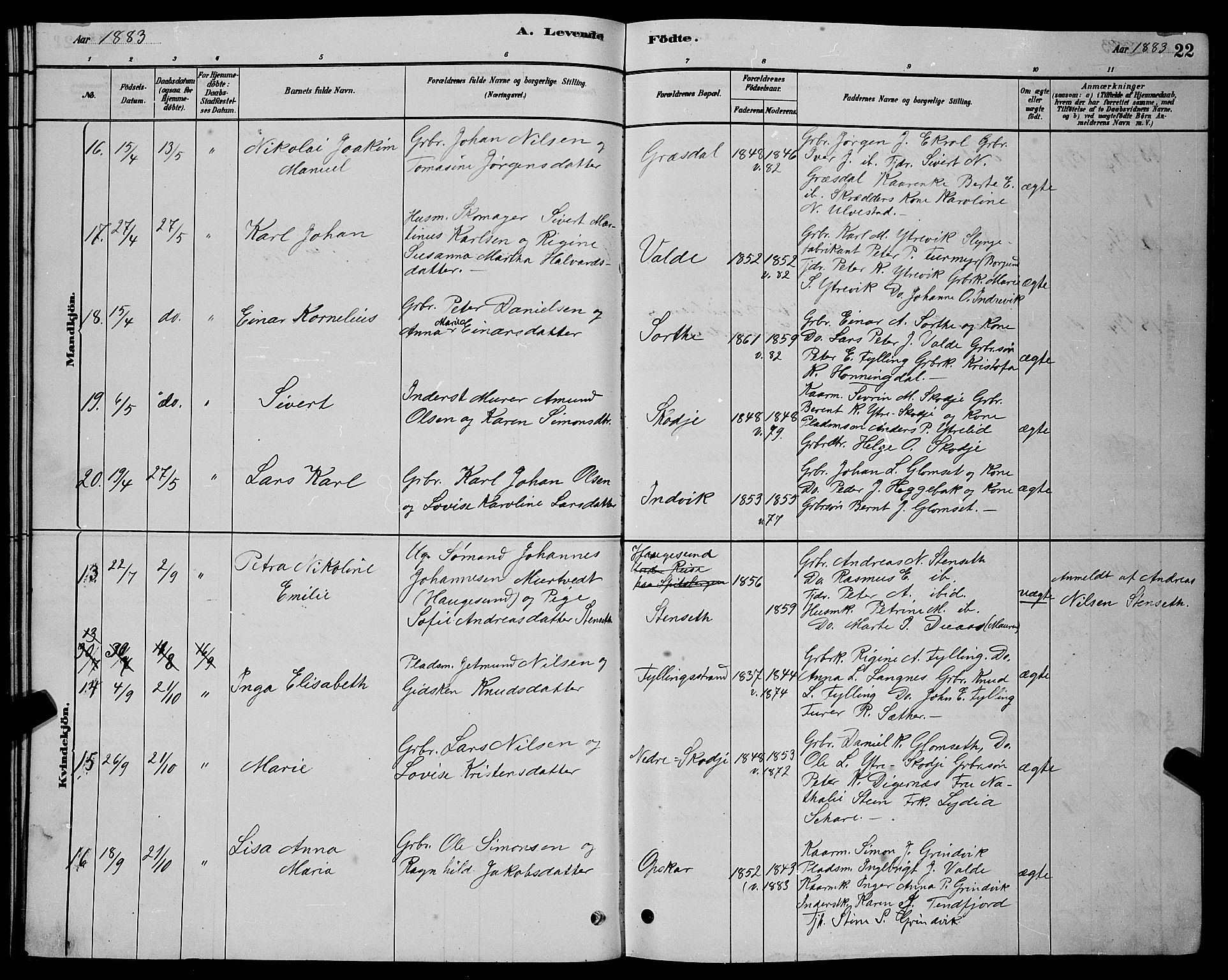 Ministerialprotokoller, klokkerbøker og fødselsregistre - Møre og Romsdal, SAT/A-1454/524/L0365: Parish register (copy) no. 524C06, 1880-1899, p. 22