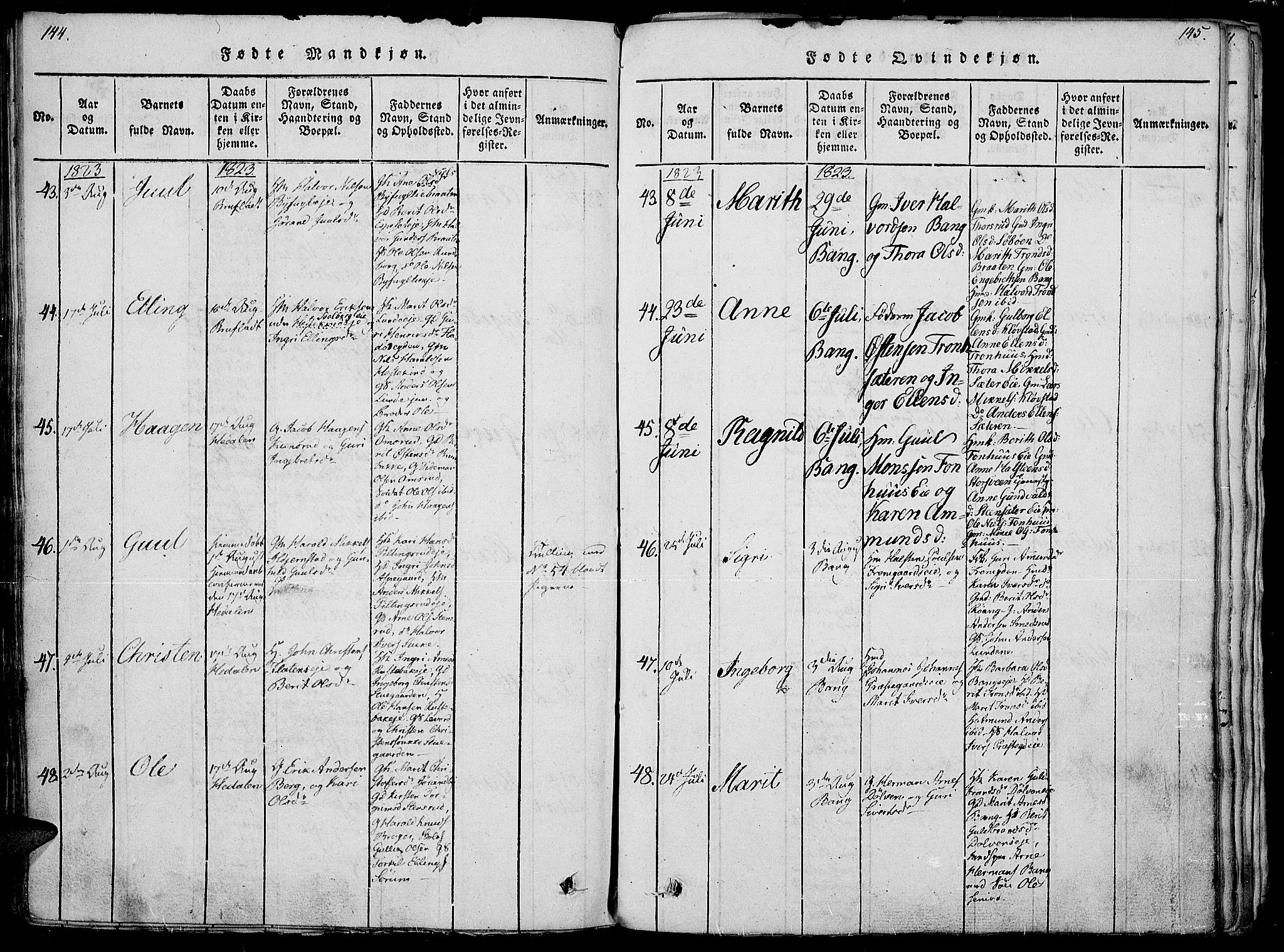 Sør-Aurdal prestekontor, AV/SAH-PREST-128/H/Ha/Haa/L0002: Parish register (official) no. 2, 1815-1840, p. 144-145