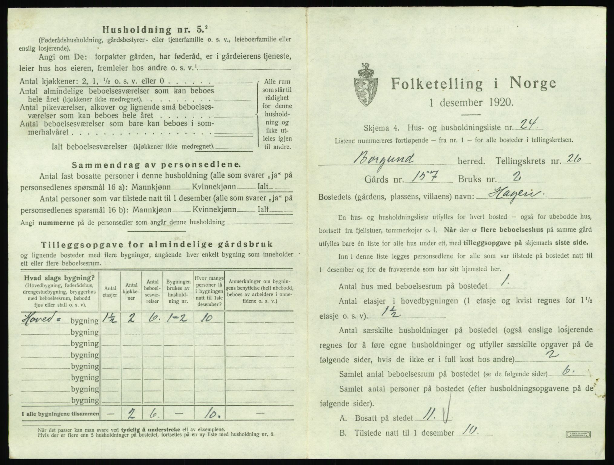 SAT, 1920 census for Borgund, 1920, p. 2132