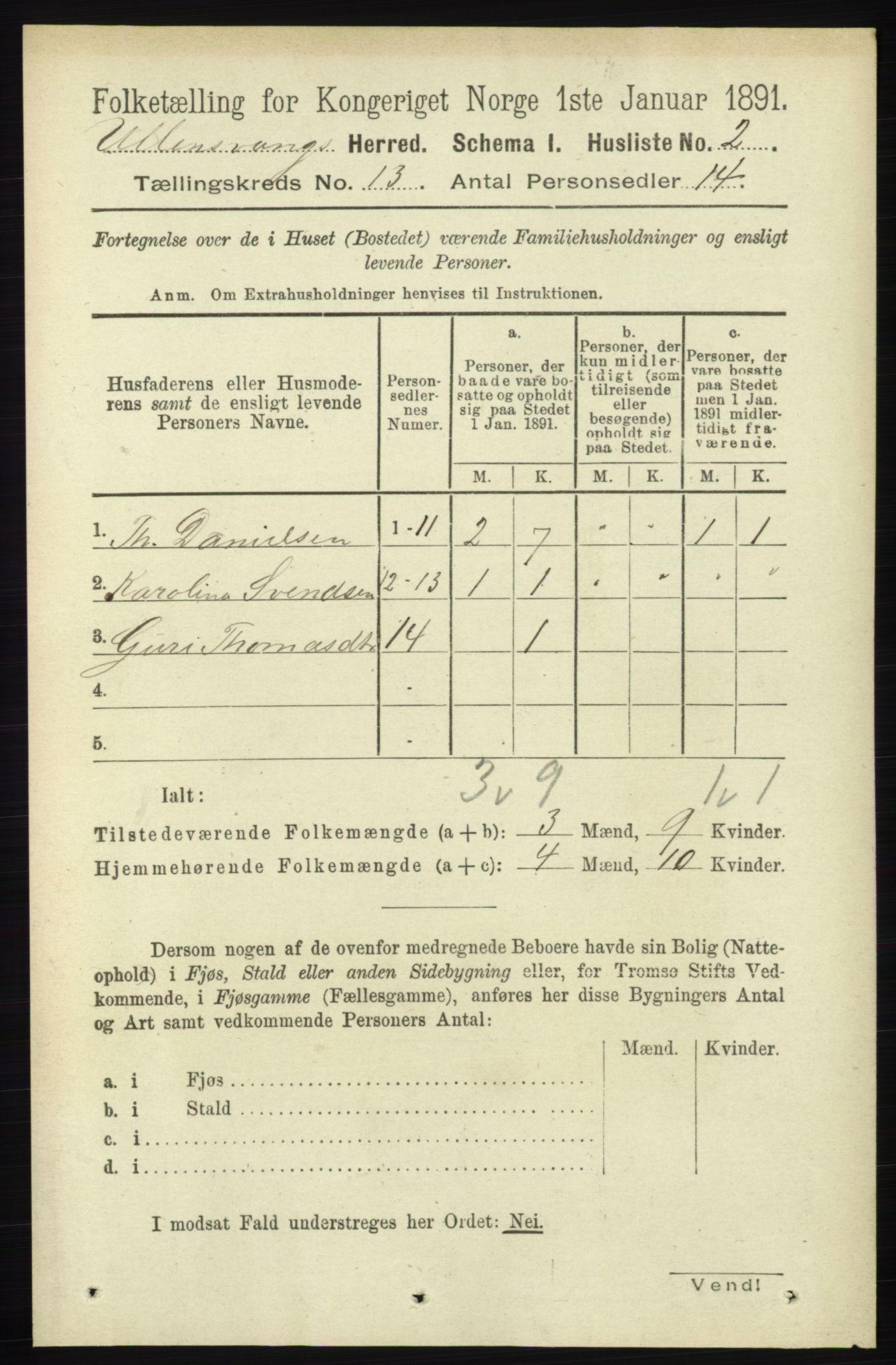 RA, 1891 census for 1230 Ullensvang, 1891, p. 5023