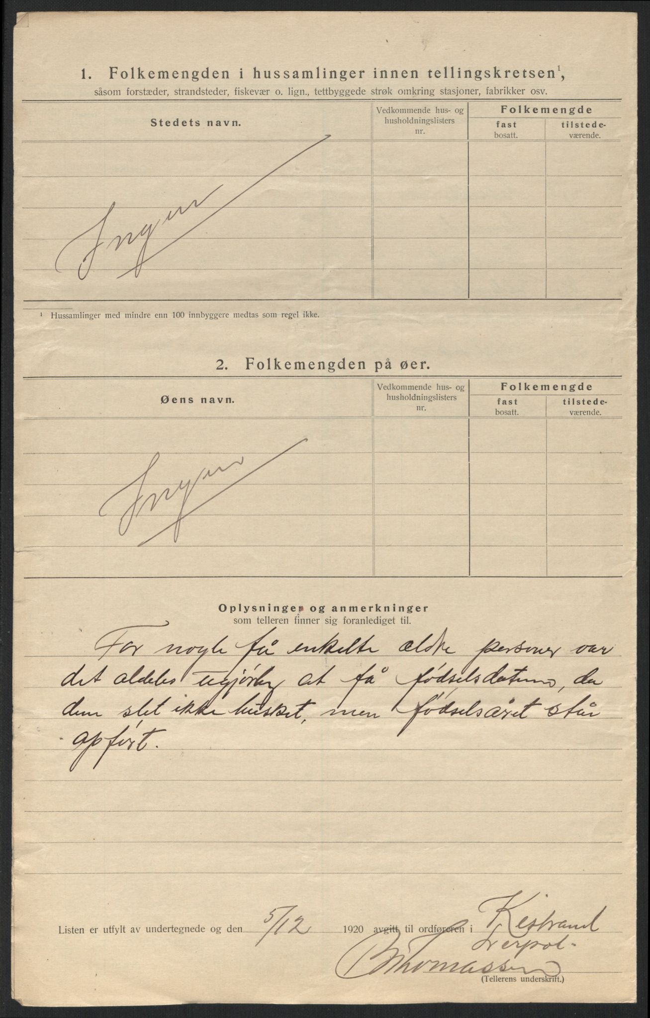 SATØ, 1920 census for Kistrand, 1920, p. 8