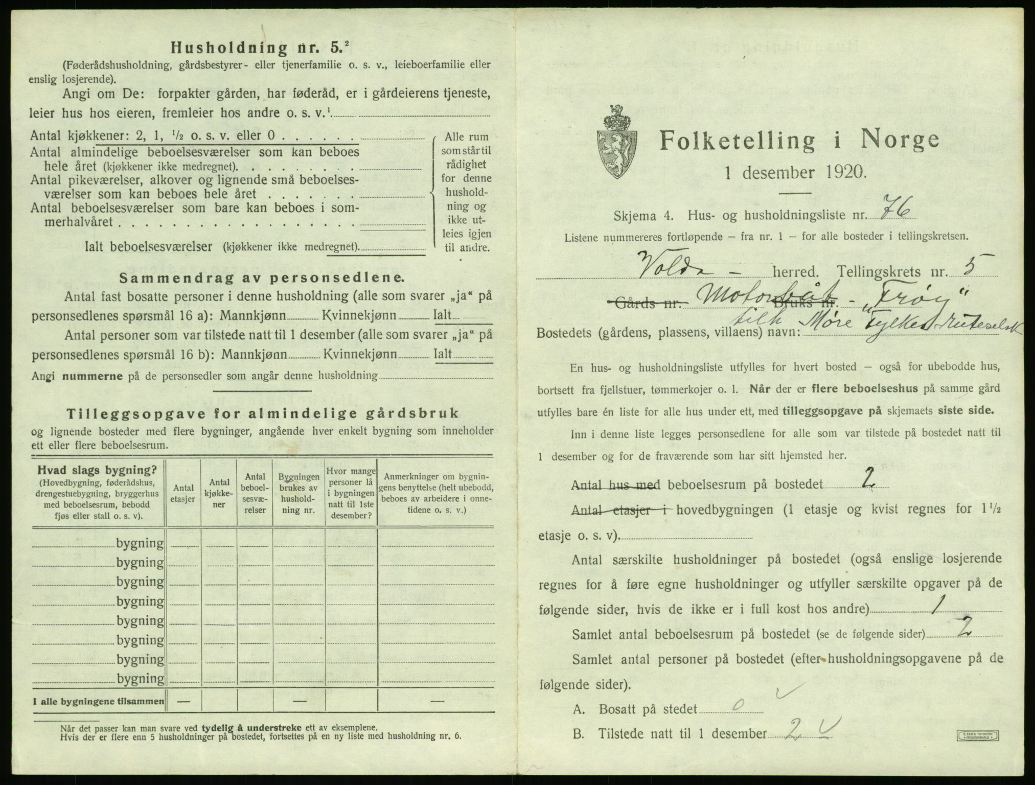 SAT, 1920 census for Volda, 1920, p. 516