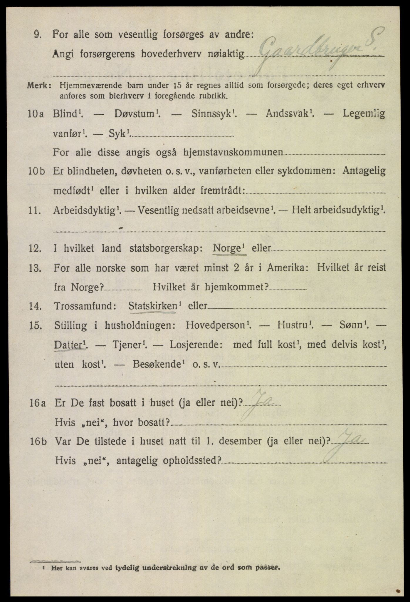 SAK, 1920 census for Gyland, 1920, p. 2421