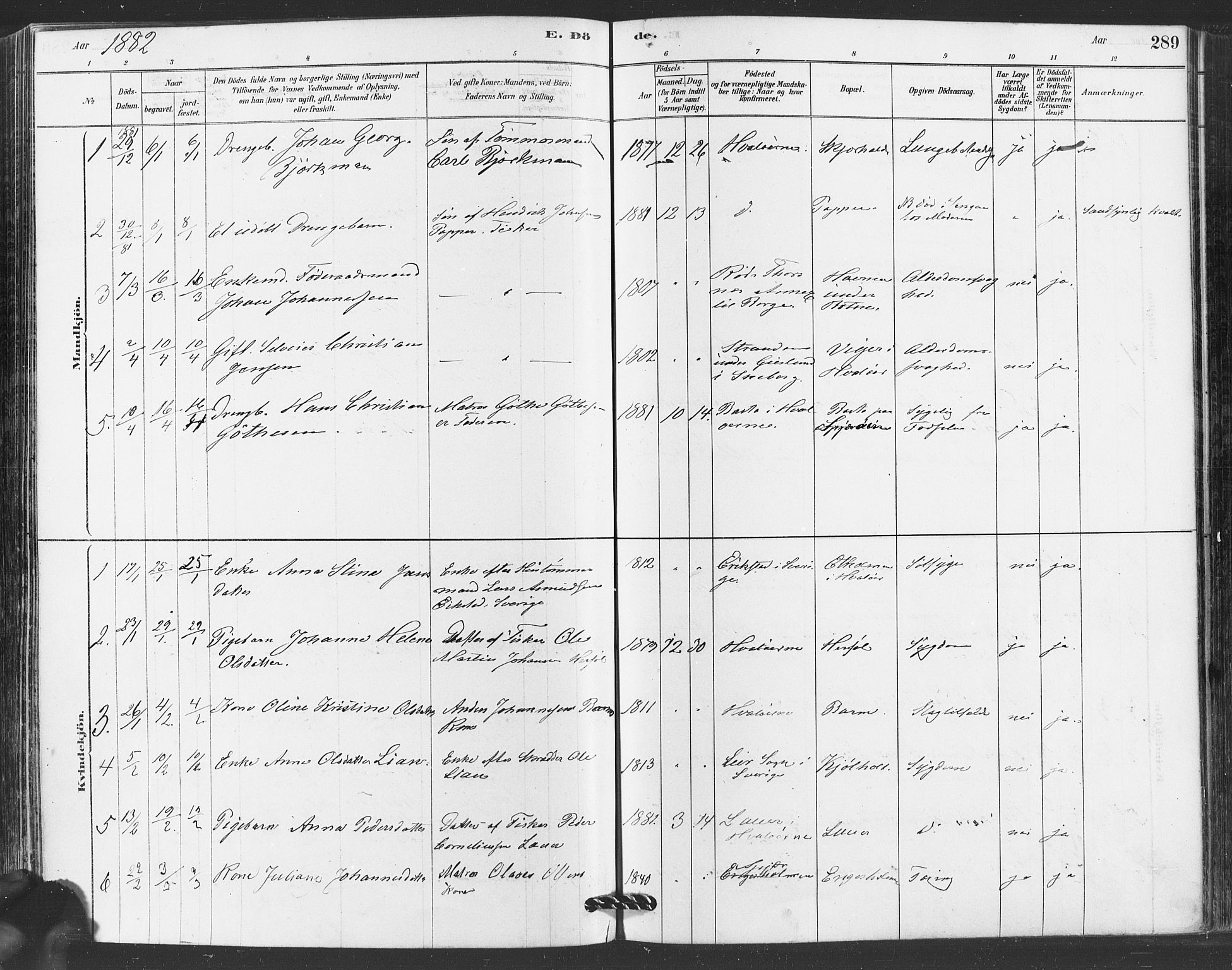 Hvaler prestekontor Kirkebøker, AV/SAO-A-2001/F/Fa/L0008: Parish register (official) no. I 8, 1878-1895, p. 289