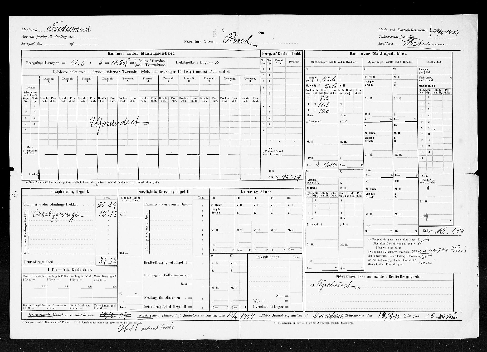 Tvedestrand tollsted, AV/SAK-1351-0011/H/Ha/L0144: Målebrev, 1871-1948, p. 267