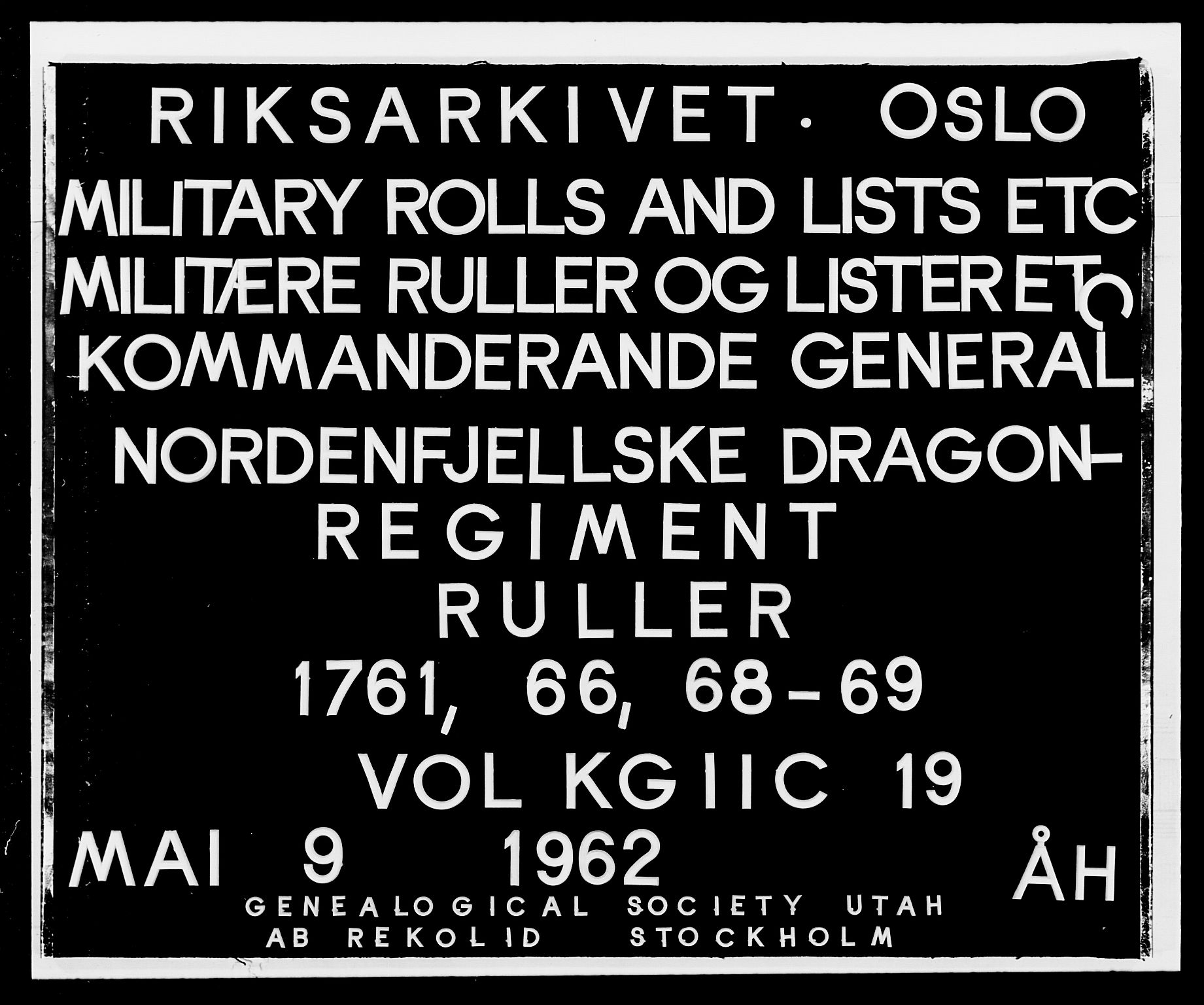 Generalitets- og kommissariatskollegiet, Det kongelige norske kommissariatskollegium, RA/EA-5420/E/Eh/L0019: Nordafjelske dragonregiment, 1761-1769, p. 1