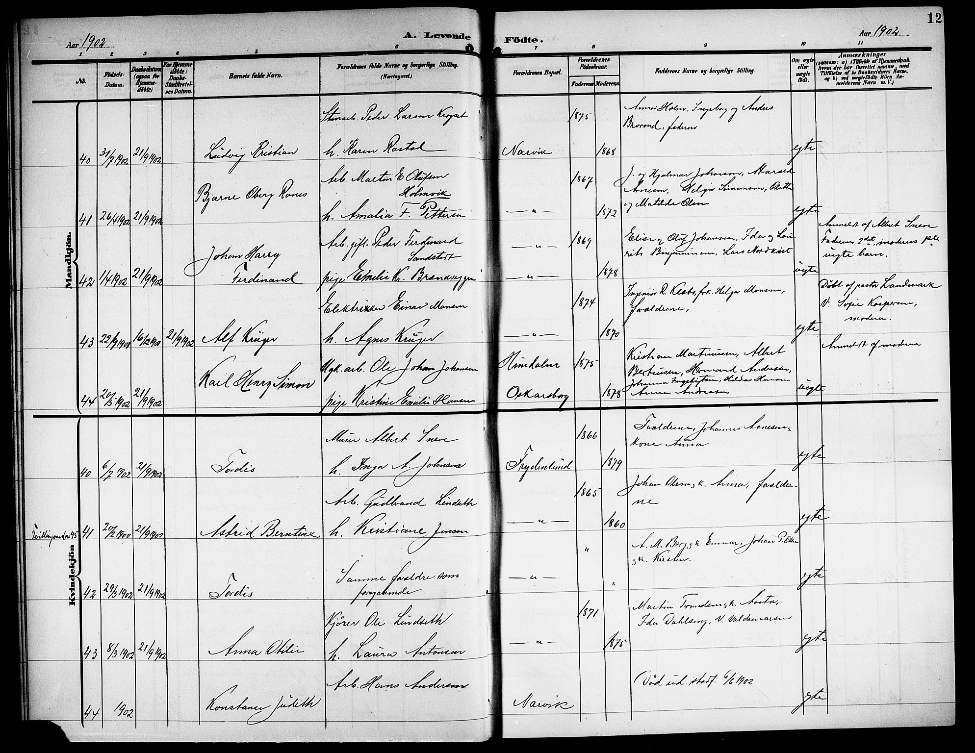 Ministerialprotokoller, klokkerbøker og fødselsregistre - Nordland, AV/SAT-A-1459/871/L1012: Parish register (copy) no. 871C01, 1902-1909, p. 12