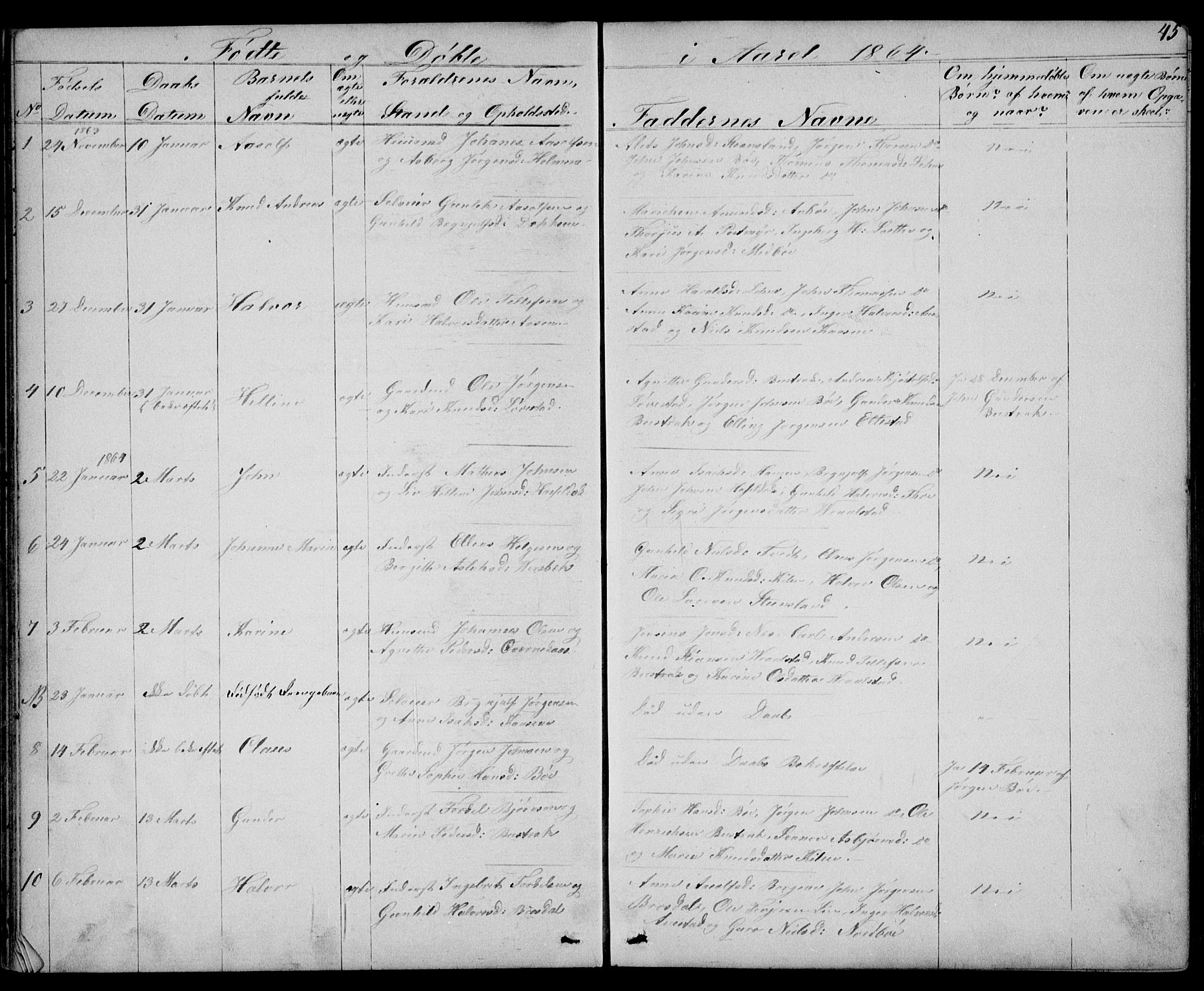 Drangedal kirkebøker, SAKO/A-258/G/Gb/L0001: Parish register (copy) no. II 1, 1856-1894, p. 45