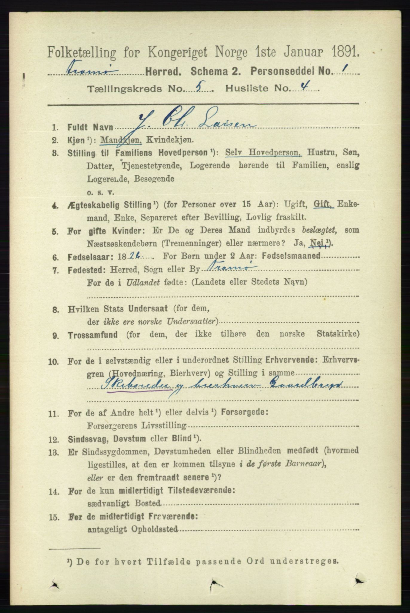 RA, 1891 census for 0921 Tromøy, 1891, p. 2215