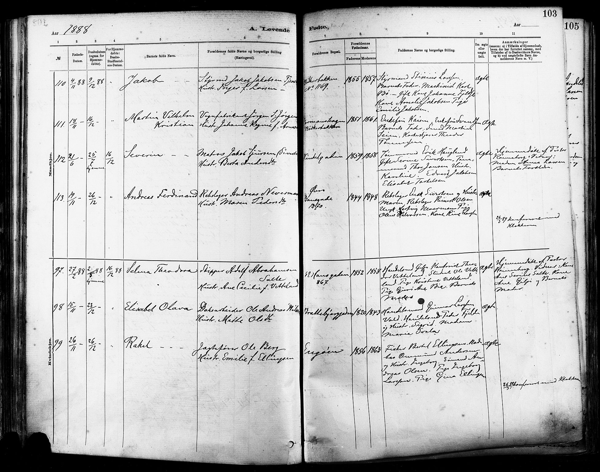 St. Johannes sokneprestkontor, AV/SAST-A-101814/001/30/30BA/L0001: Parish register (official) no. A 1, 1885-1891, p. 103