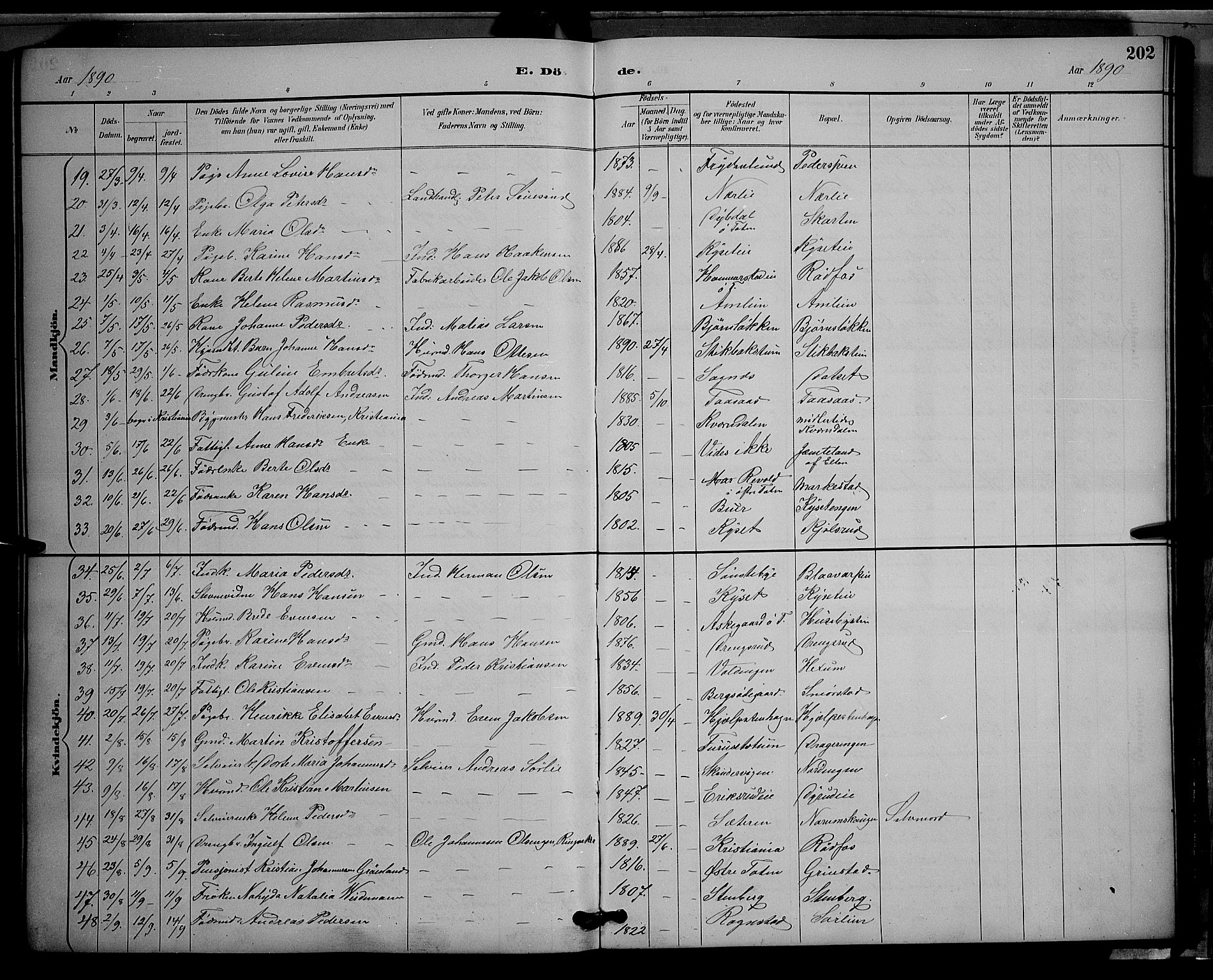 Vestre Toten prestekontor, SAH/PREST-108/H/Ha/Hab/L0009: Parish register (copy) no. 9, 1888-1900, p. 202