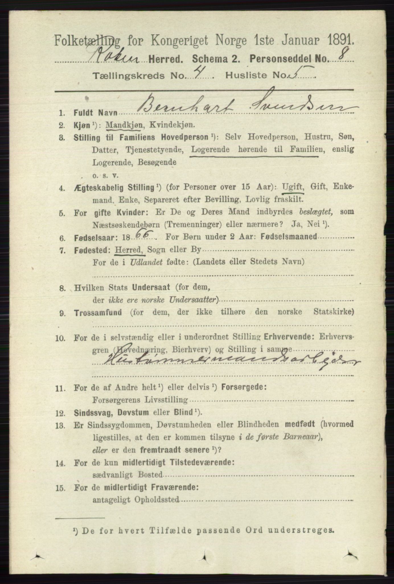 RA, 1891 census for 0627 Røyken, 1891, p. 1890