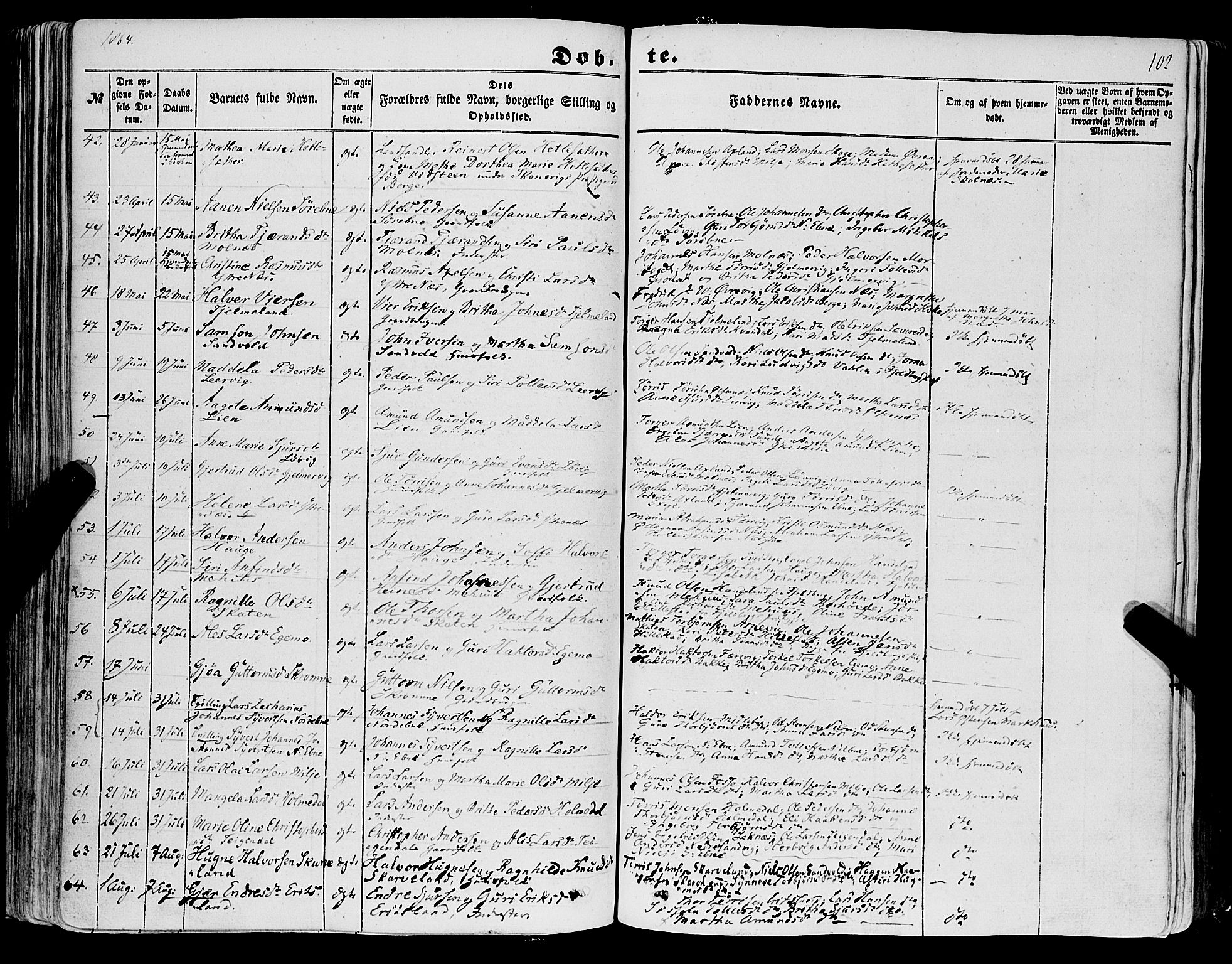 Skånevik sokneprestembete, AV/SAB-A-77801/H/Haa: Parish register (official) no. A 5I, 1848-1869, p. 102