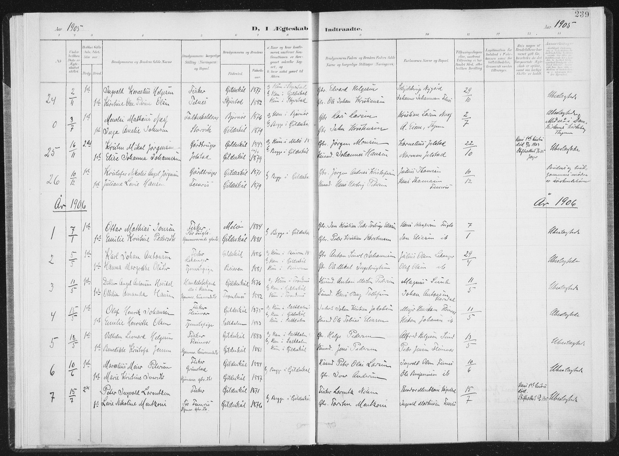 Ministerialprotokoller, klokkerbøker og fødselsregistre - Nordland, AV/SAT-A-1459/805/L0103: Parish register (official) no. 805A08II, 1900-1909, p. 239