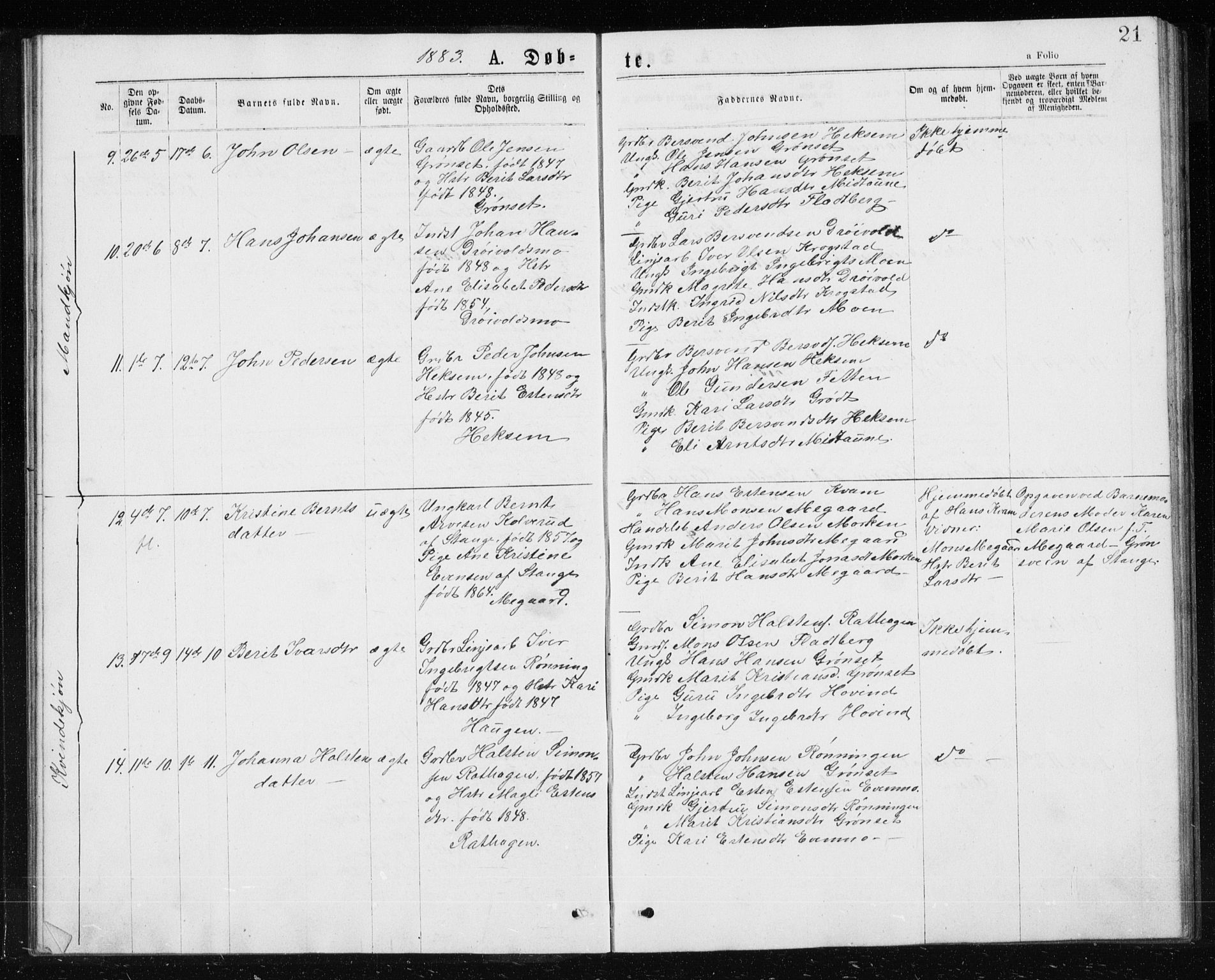 Ministerialprotokoller, klokkerbøker og fødselsregistre - Sør-Trøndelag, AV/SAT-A-1456/685/L0977: Parish register (copy) no. 685C02, 1879-1890, p. 21