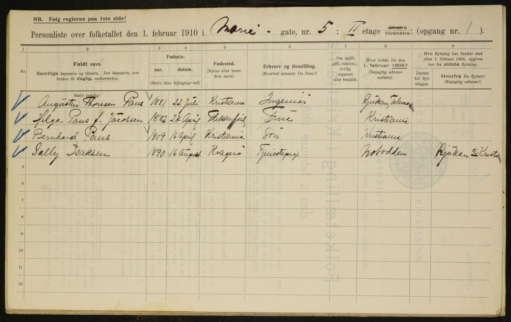 OBA, Municipal Census 1910 for Kristiania, 1910, p. 60748