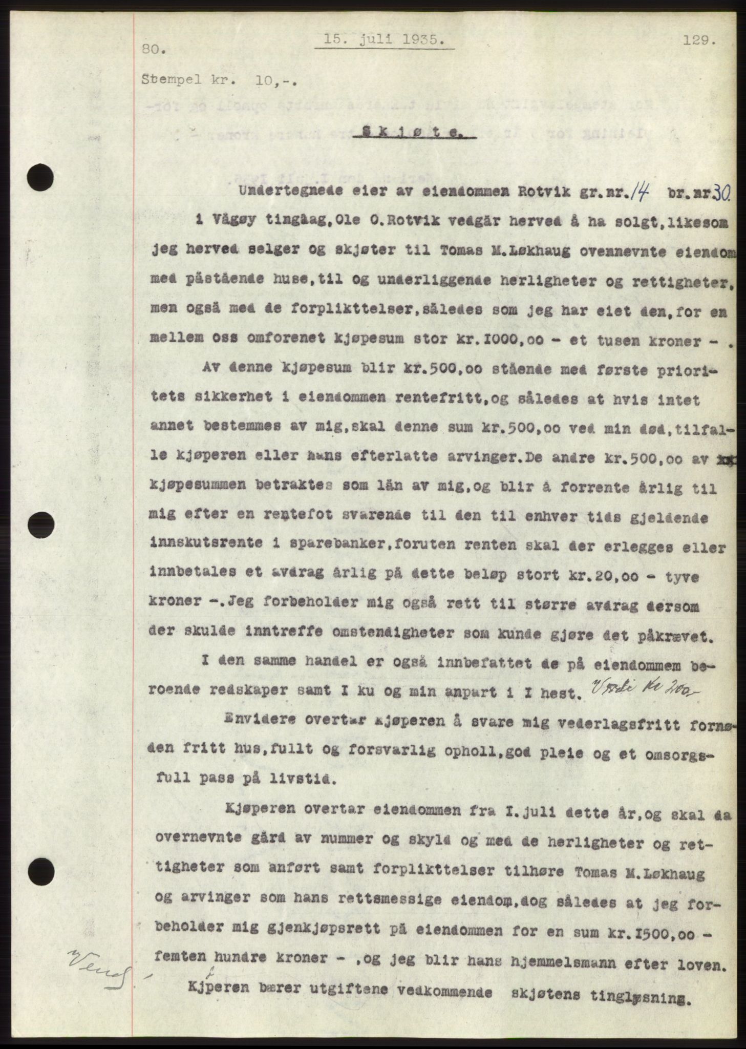 Romsdal sorenskriveri, AV/SAT-A-4149/1/2/2C/L0067: Mortgage book no. 61, 1935-1935, Deed date: 15.07.1935