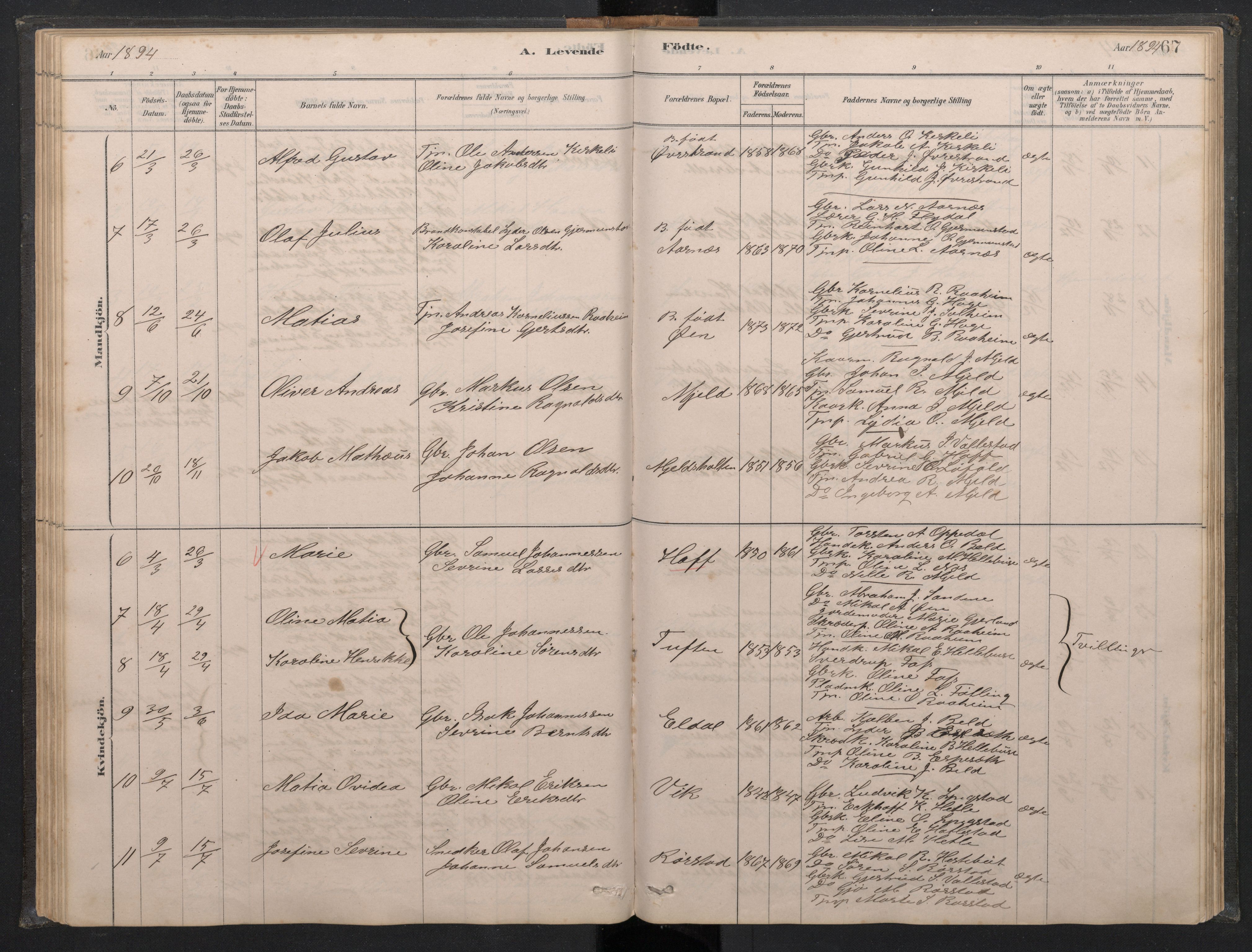 Gaular sokneprestembete, AV/SAB-A-80001/H/Hab: Parish register (copy) no. C 3, 1878-1897, p. 66b-67a