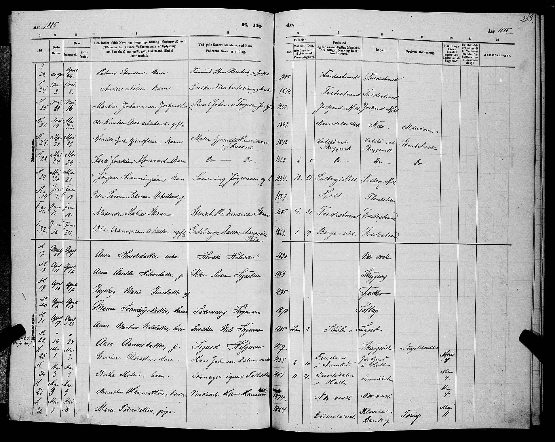 Holt sokneprestkontor, SAK/1111-0021/F/Fb/L0010: Parish register (copy) no. B 10, 1883-1896, p. 253