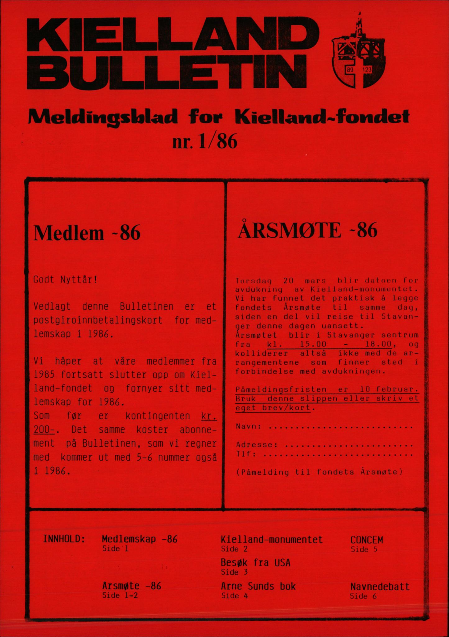 Pa 1660 - Kielland- fondet, AV/SAST-A-102242/X/Xa/L0001: Rapport til overlevende og etterlatte/ Kielland Bulletin, 1980-1998