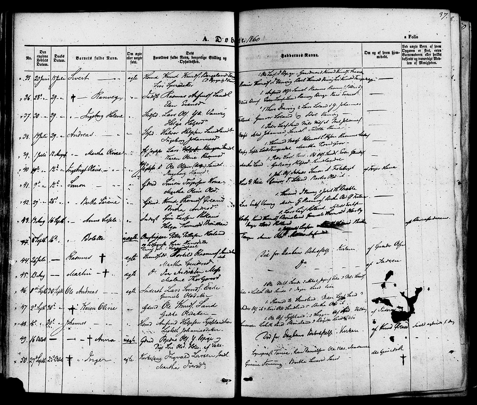 Sand sokneprestkontor, AV/SAST-A-101848/01/III/L0003: Parish register (official) no. A 3, 1854-1879, p. 37