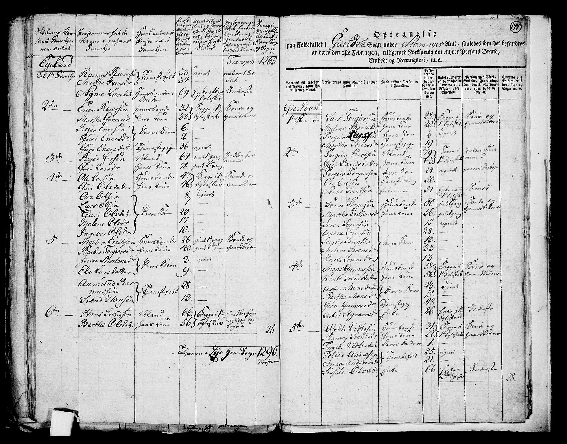 RA, 1801 census for 1121P Lye, 1801, p. 176b-177a