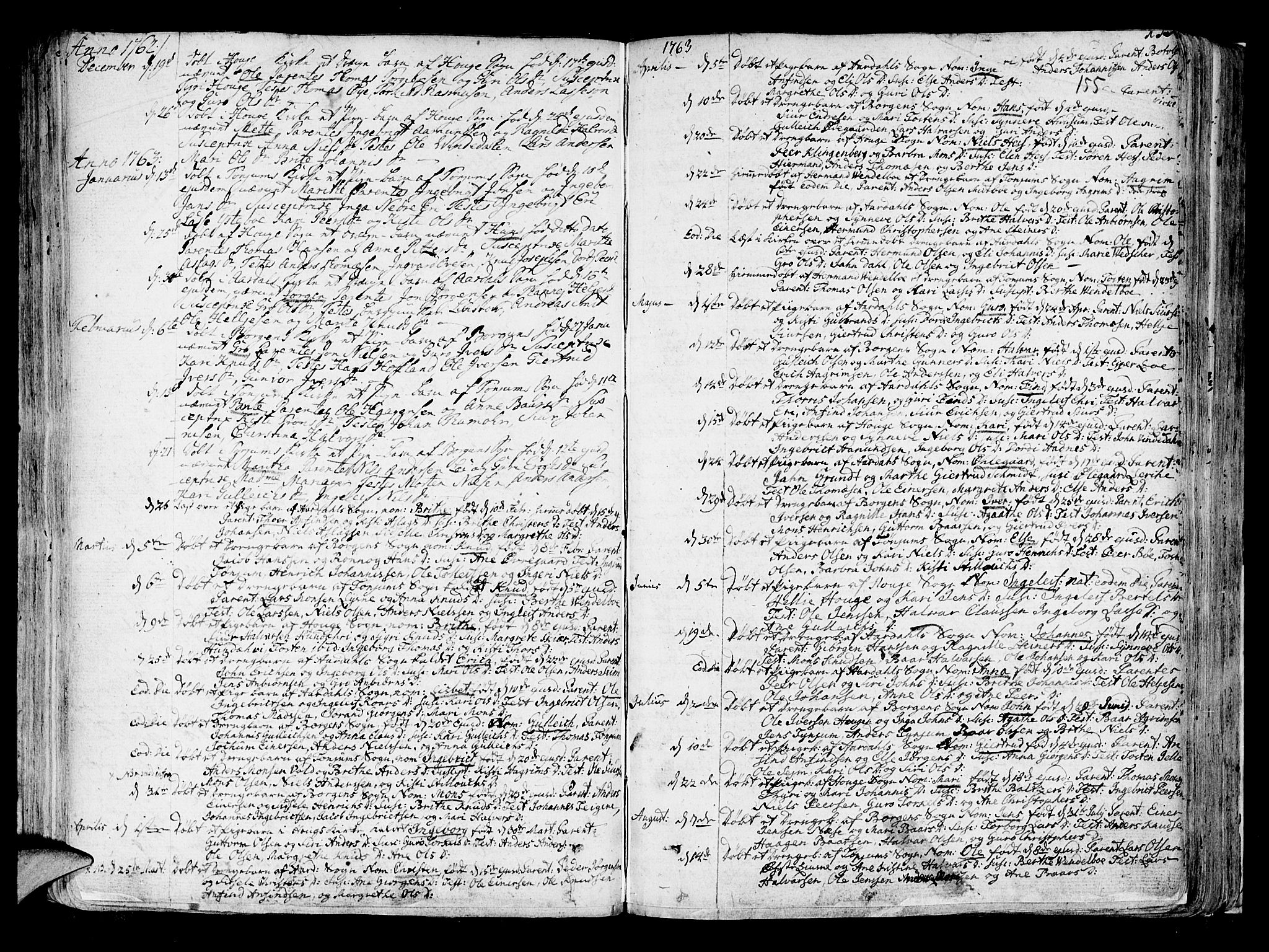 Lærdal sokneprestembete, SAB/A-81201: Parish register (official) no. A 2, 1752-1782, p. 155