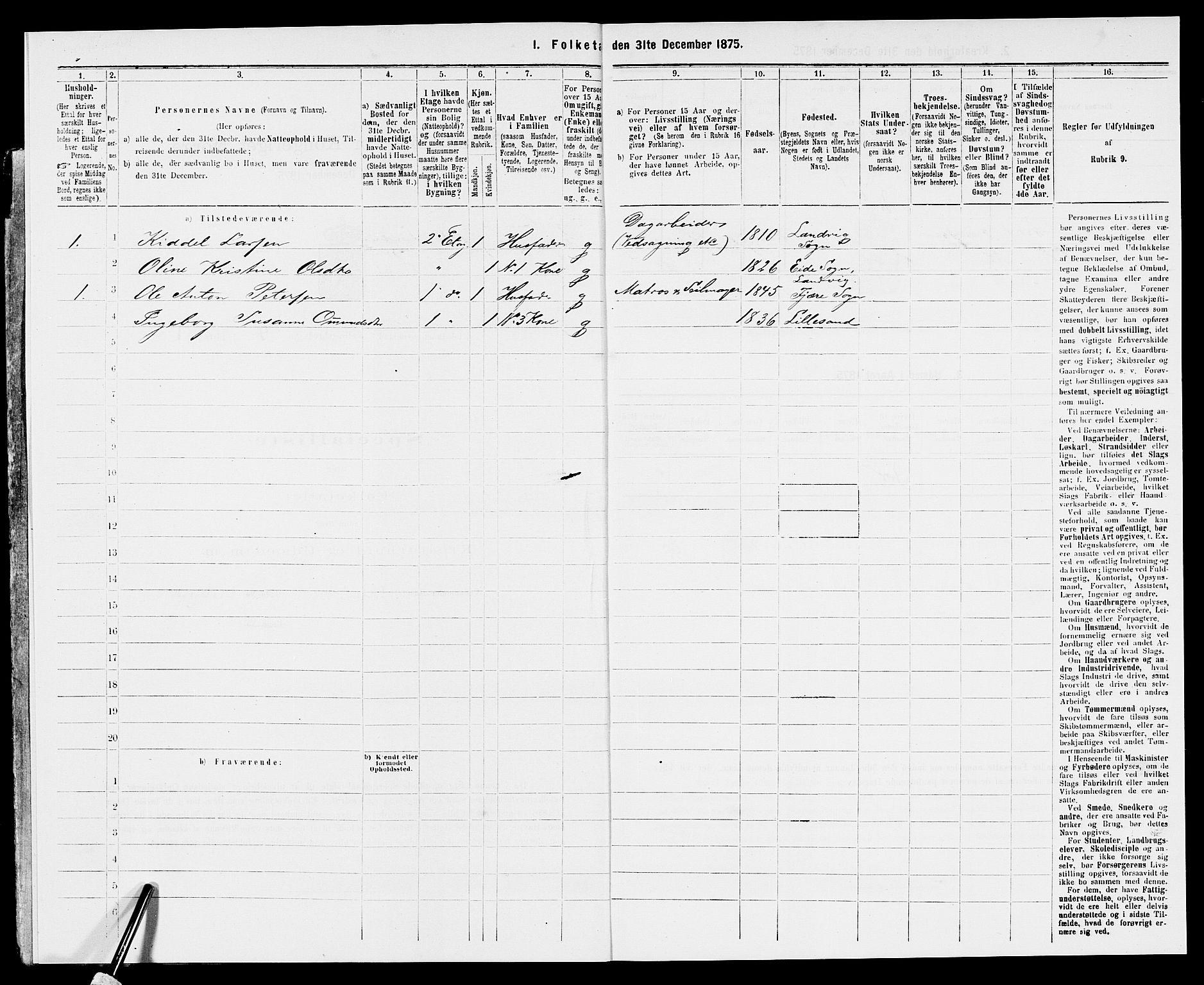 SAK, 1875 census for 0904B Fjære/Grimstad, 1875, p. 395