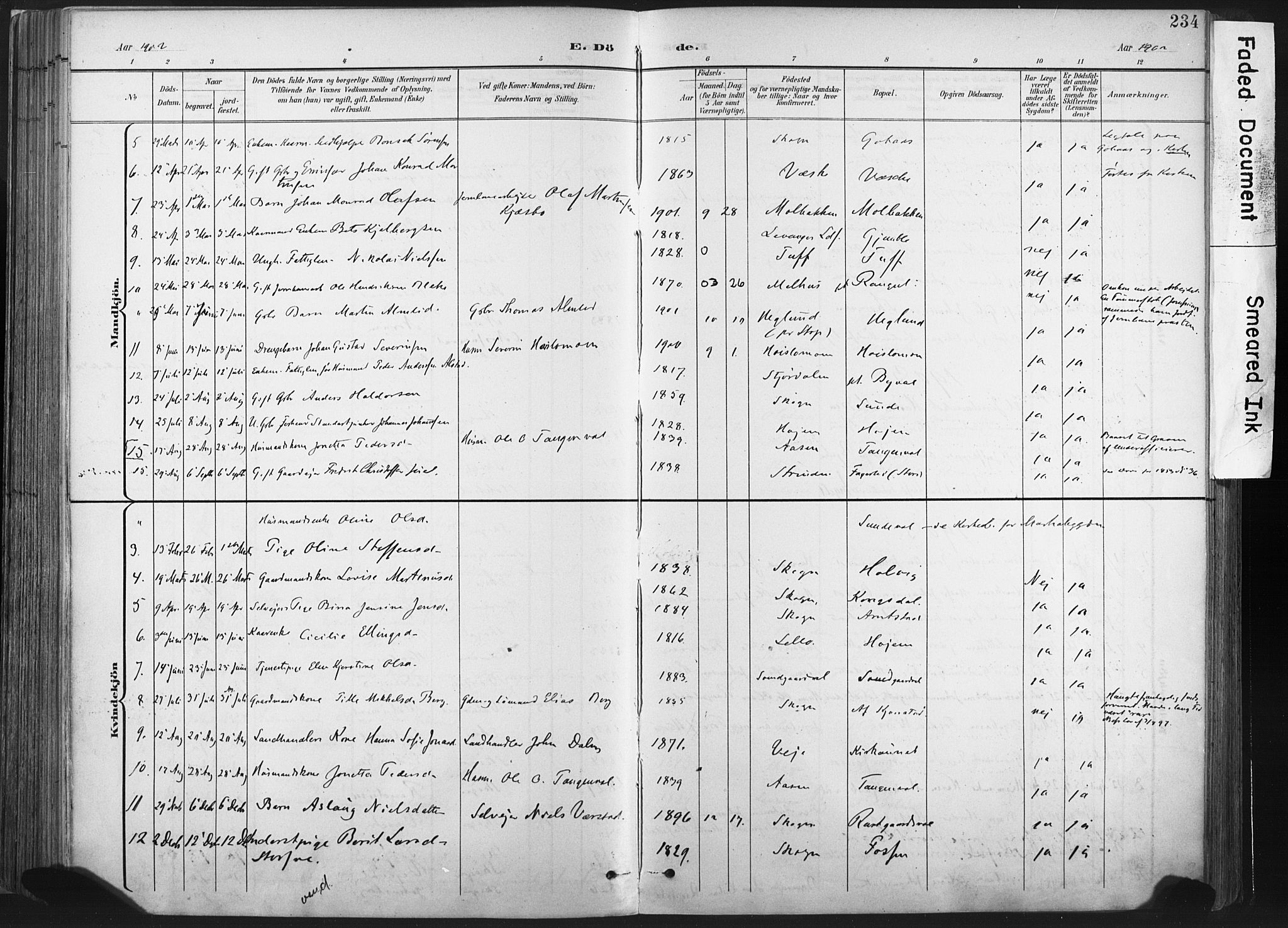 Ministerialprotokoller, klokkerbøker og fødselsregistre - Nord-Trøndelag, SAT/A-1458/717/L0162: Parish register (official) no. 717A12, 1898-1923, p. 234