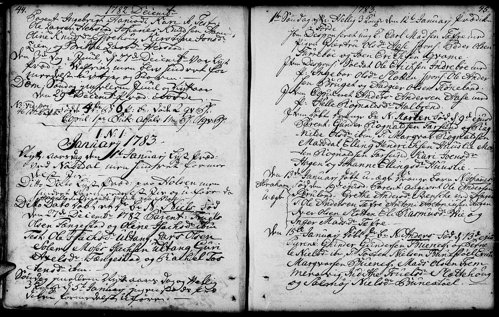 Førde sokneprestembete, AV/SAB-A-79901/H/Haa/Haaa/L0004: Parish register (official) no. A 4, 1781-1803, p. 44-45