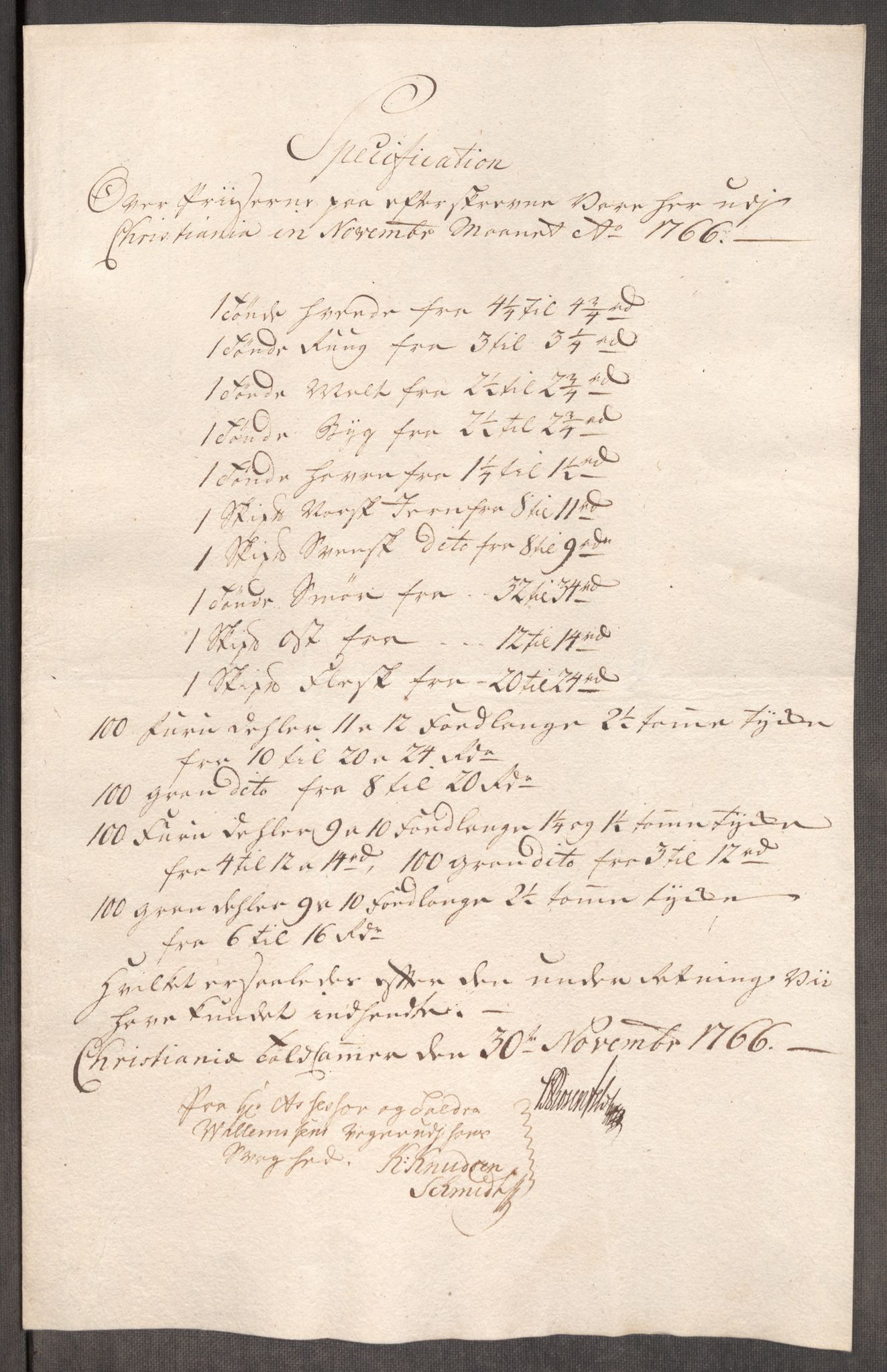 Rentekammeret inntil 1814, Realistisk ordnet avdeling, AV/RA-EA-4070/Oe/L0008: [Ø1]: Priskuranter, 1764-1768, p. 579