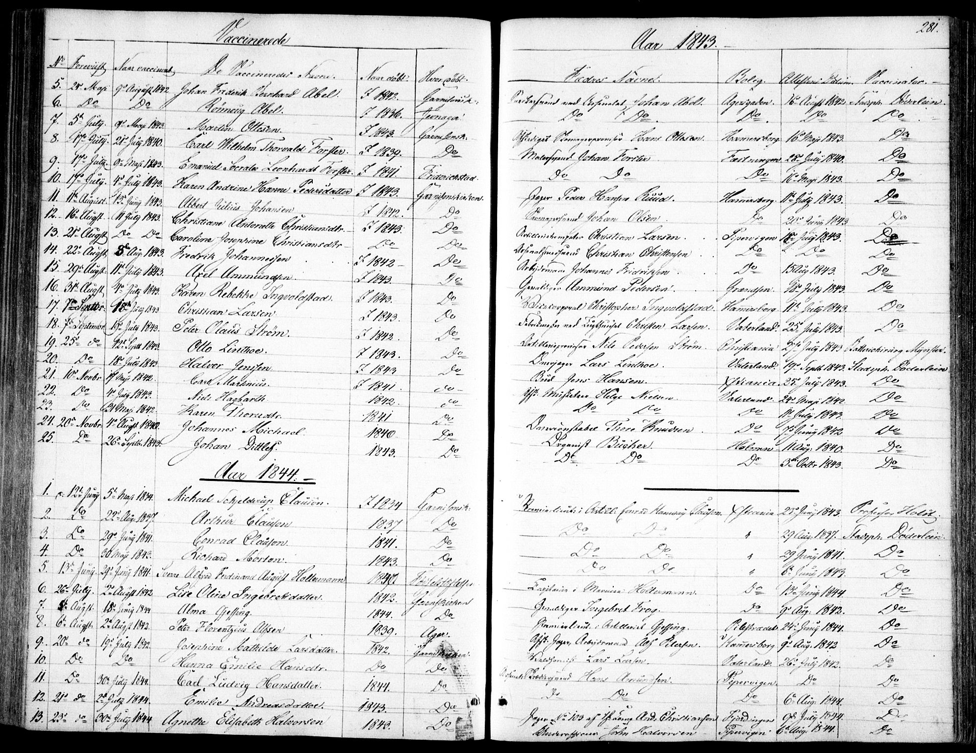 Garnisonsmenigheten Kirkebøker, SAO/A-10846/F/Fa/L0009: Parish register (official) no. 9, 1842-1859, p. 281
