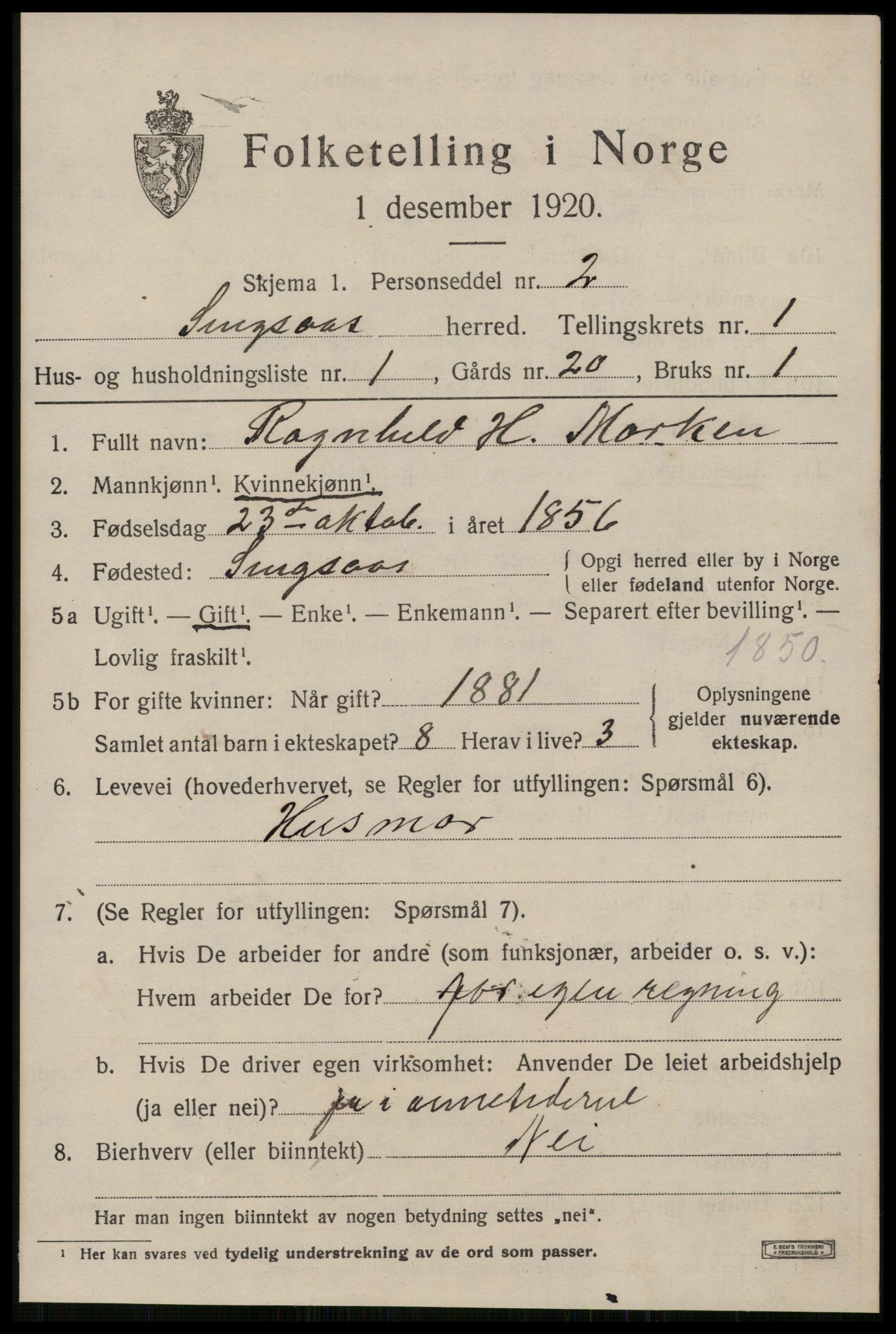 SAT, 1920 census for Singsås, 1920, p. 633