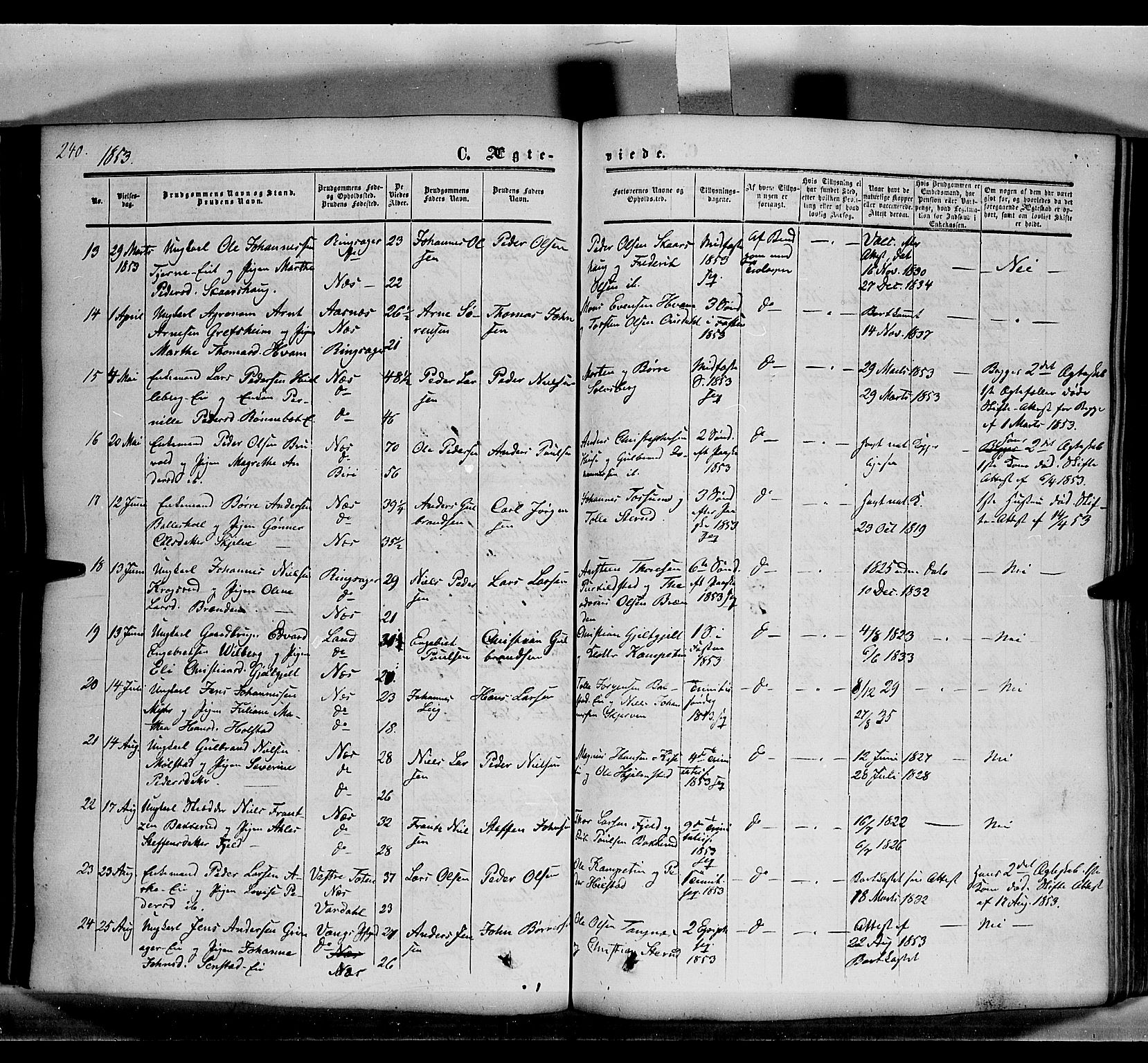 Nes prestekontor, Hedmark, SAH/PREST-020/K/Ka/L0004: Parish register (official) no. 4, 1852-1886, p. 240