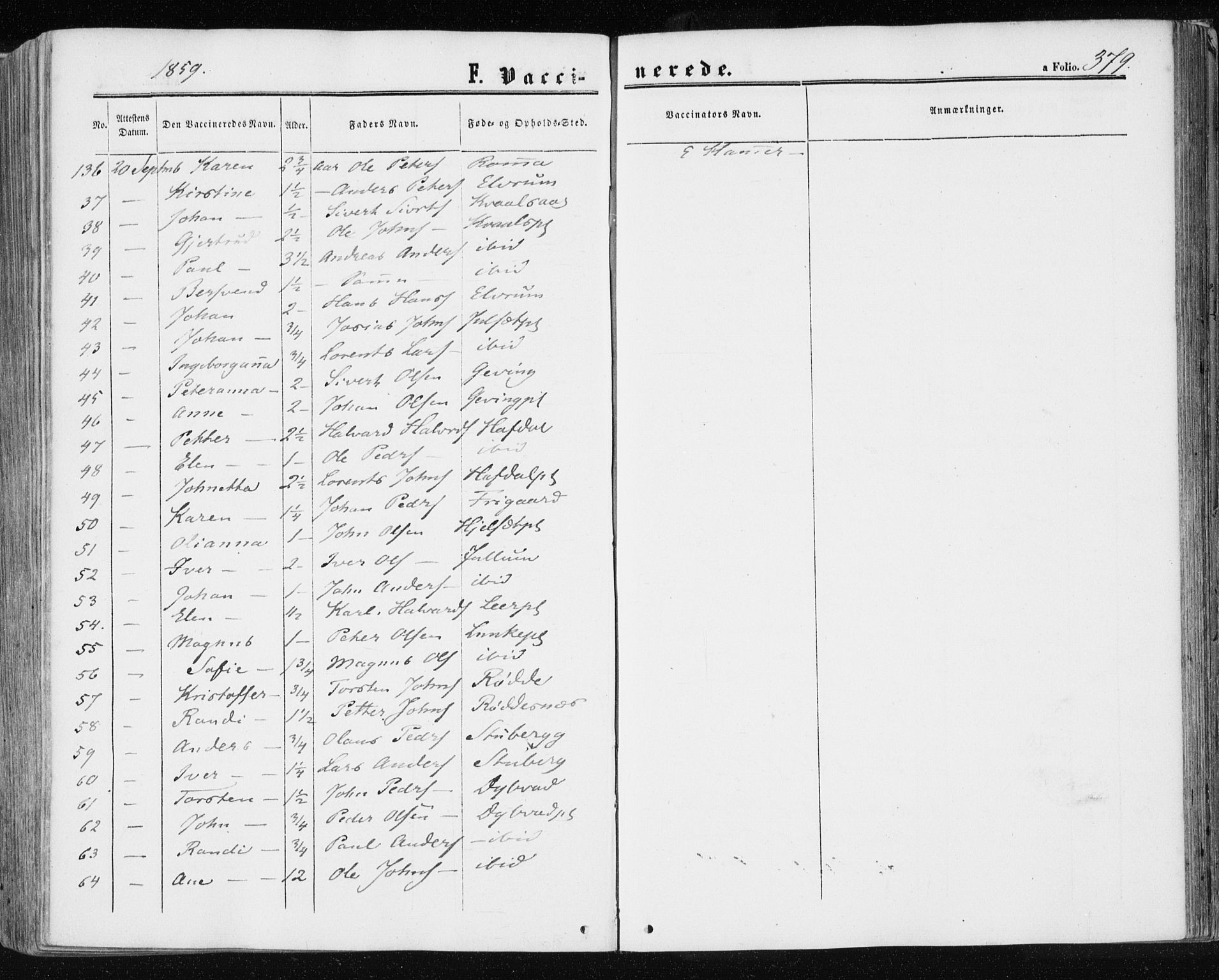 Ministerialprotokoller, klokkerbøker og fødselsregistre - Nord-Trøndelag, AV/SAT-A-1458/709/L0075: Parish register (official) no. 709A15, 1859-1870, p. 379