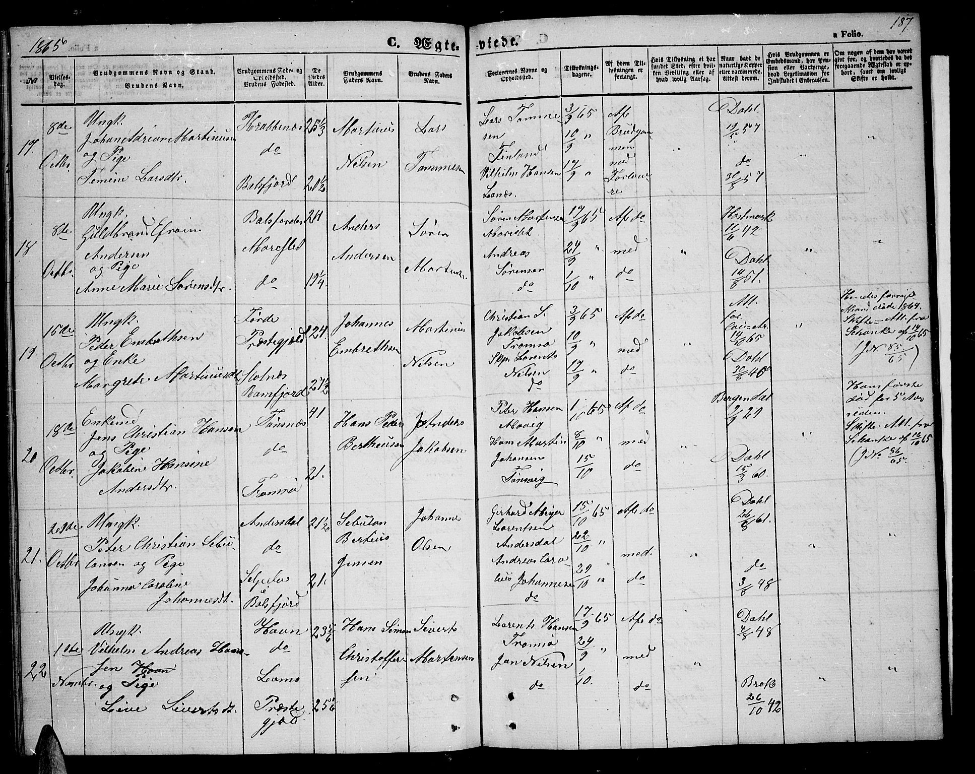 Tromsøysund sokneprestkontor, AV/SATØ-S-1304/G/Gb/L0001klokker: Parish register (copy) no. 1, 1857-1869, p. 187