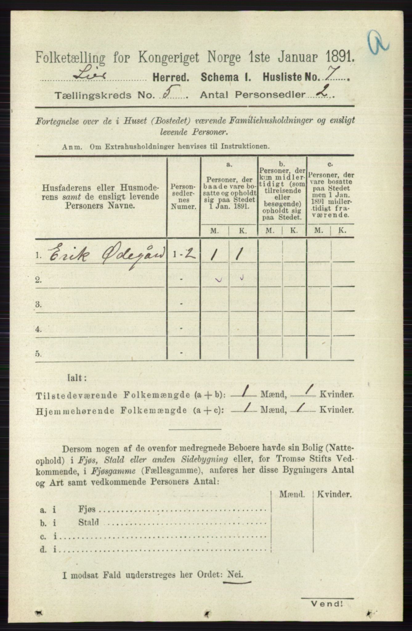 RA, 1891 census for 0626 Lier, 1891, p. 3221