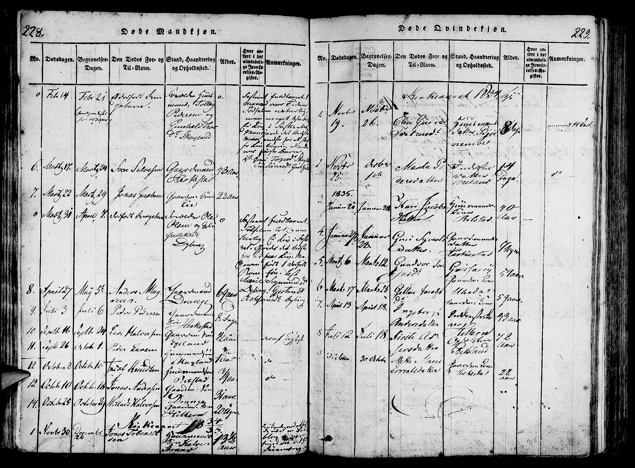 Lund sokneprestkontor, SAST/A-101809/S06/L0006: Parish register (official) no. A 6, 1816-1839, p. 228-229
