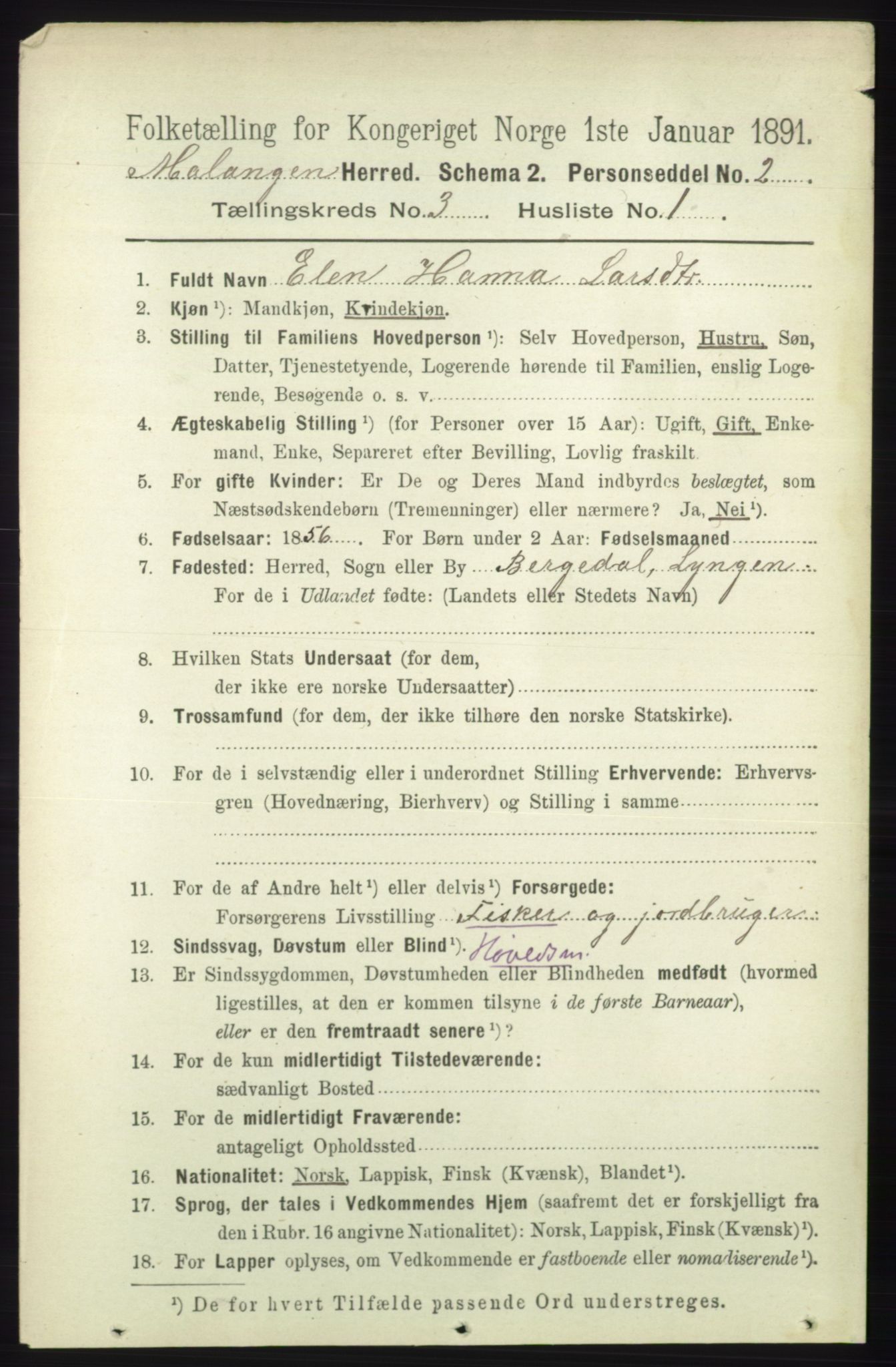 RA, 1891 census for 1932 Malangen, 1891, p. 736