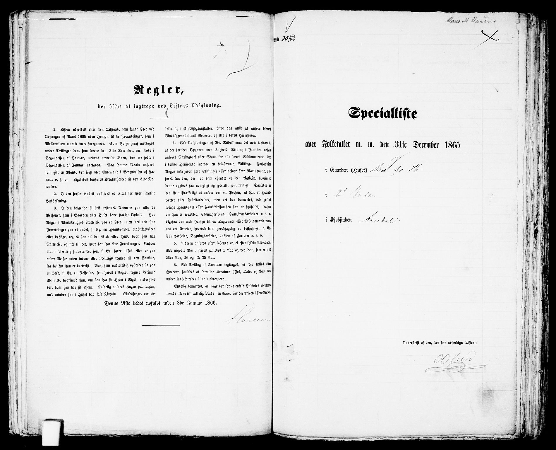 RA, 1865 census for Arendal, 1865, p. 211