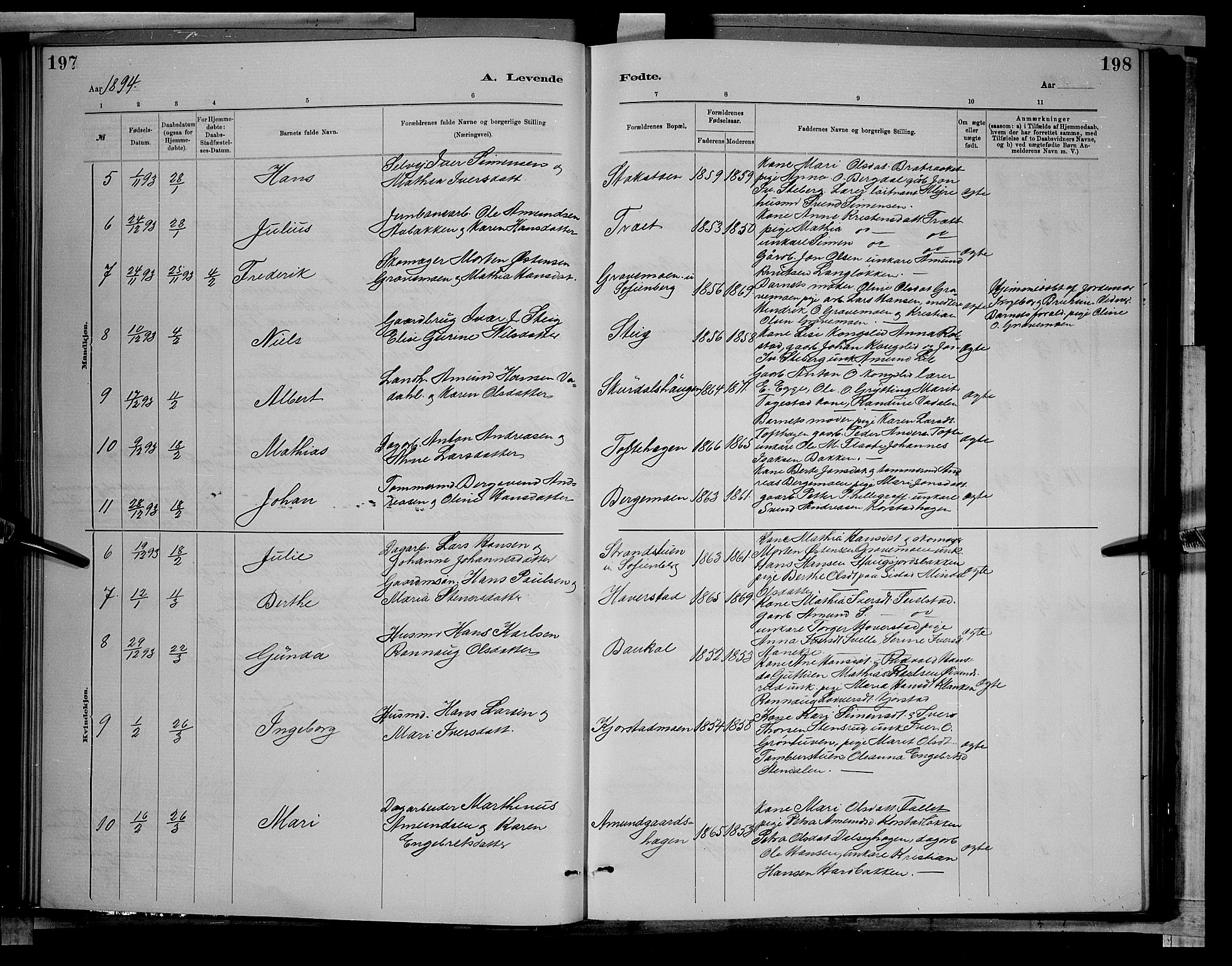 Sør-Fron prestekontor, AV/SAH-PREST-010/H/Ha/Hab/L0003: Parish register (copy) no. 3, 1884-1896, p. 197-198