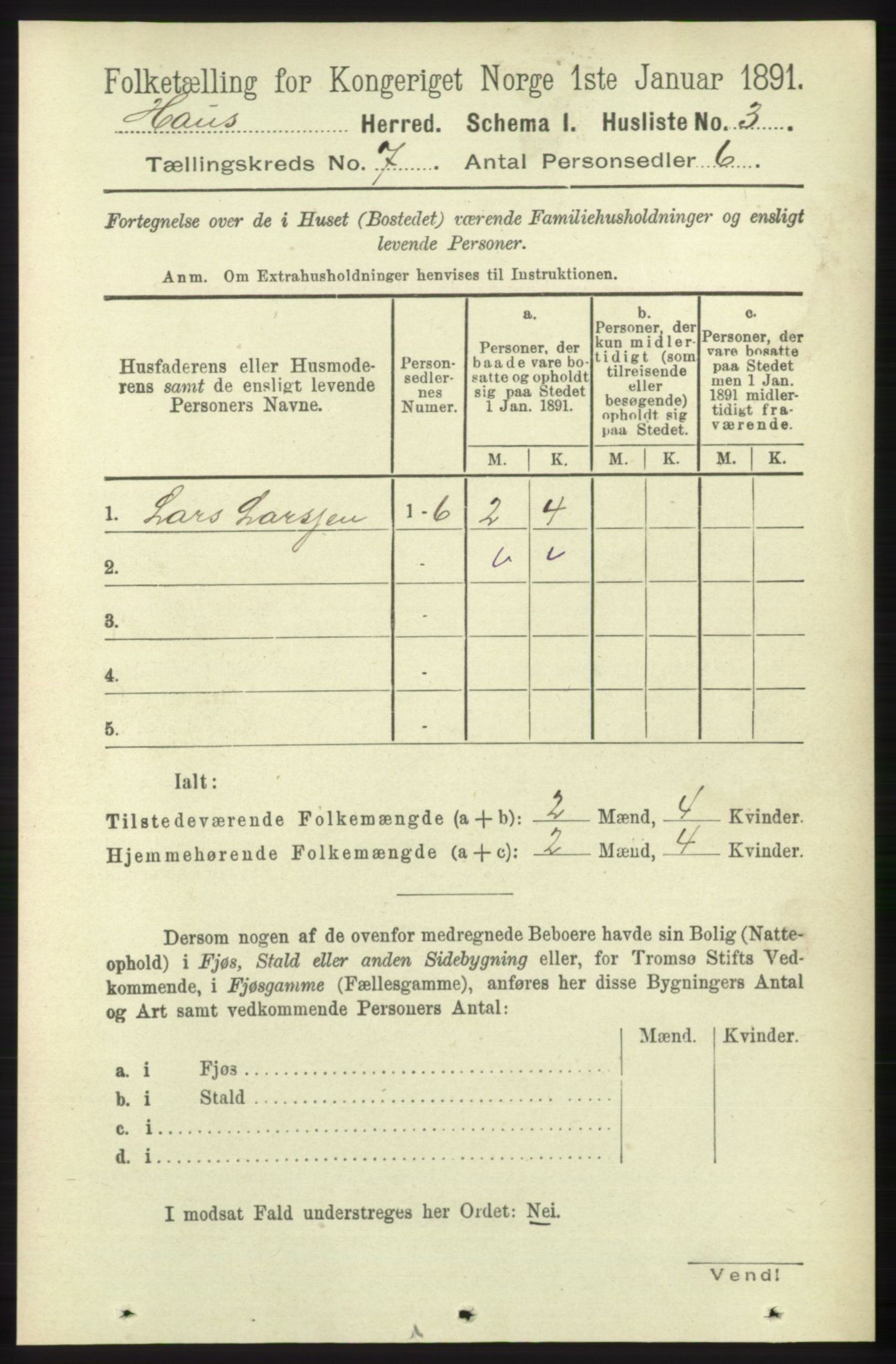 RA, 1891 census for 1250 Haus, 1891, p. 2580